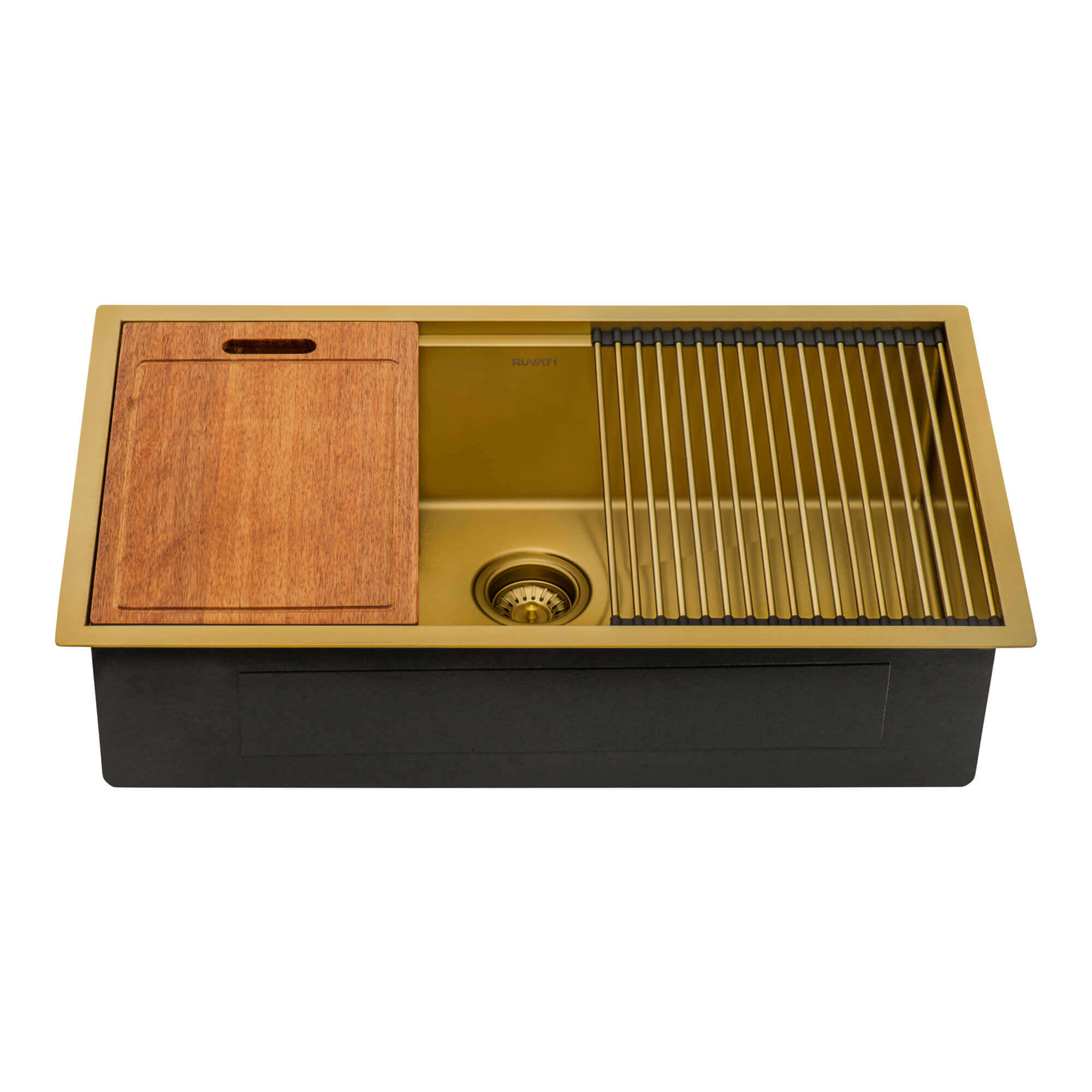 Alternate Image for Ruvati Giana 33" Undermount Stainless Steel Workstation Kitchen Sink, Matte Gold Brass Tone, 16 Gauge, RVH6533GG