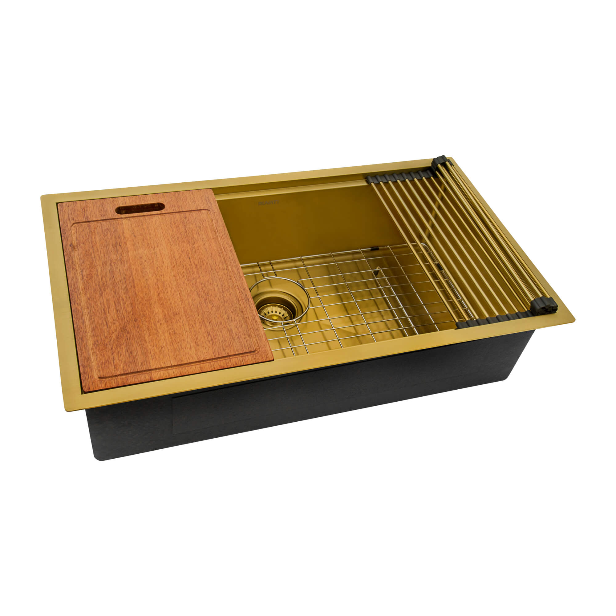 Alternative View of Ruvati Giana 33" Undermount Stainless Steel Workstation Kitchen Sink, Matte Gold Brass Tone, 16 Gauge, RVH6533GG