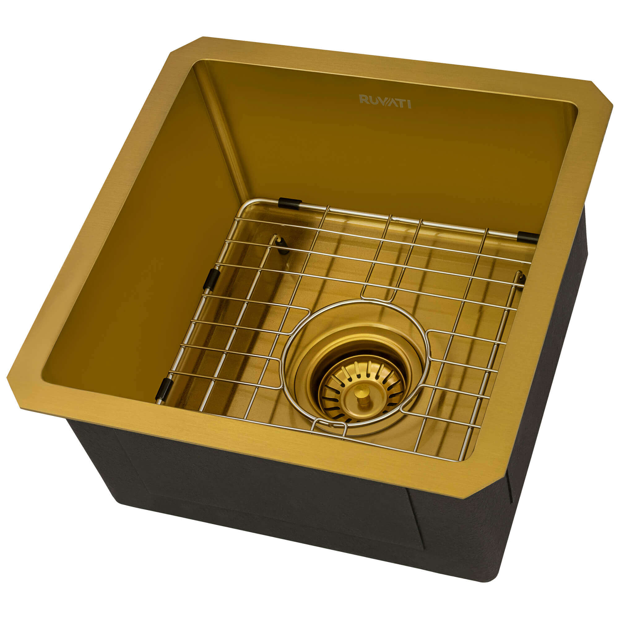 Alternate Image for Ruvati Terraza 15-inch Polished Brass Matte Gold Stainless Steel Undermount Bar Prep 16 Gauge Kitchen Sink, 16, Matte Gold Satin Brass, RVH7015GG