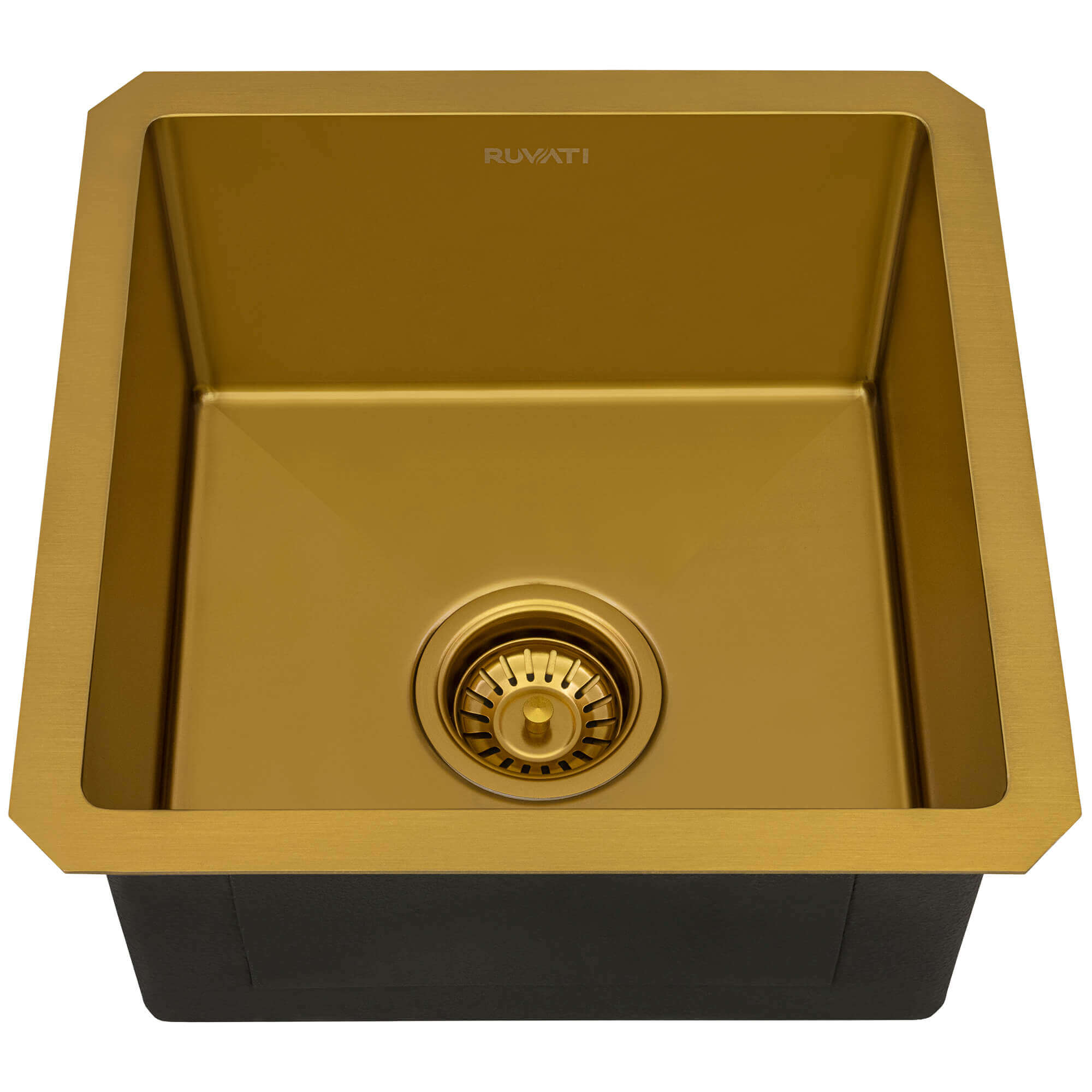 Alternate Image for Ruvati Terraza 15-inch Polished Brass Matte Gold Stainless Steel Undermount Bar Prep 16 Gauge Kitchen Sink, 16, Matte Gold Satin Brass, RVH7015GG