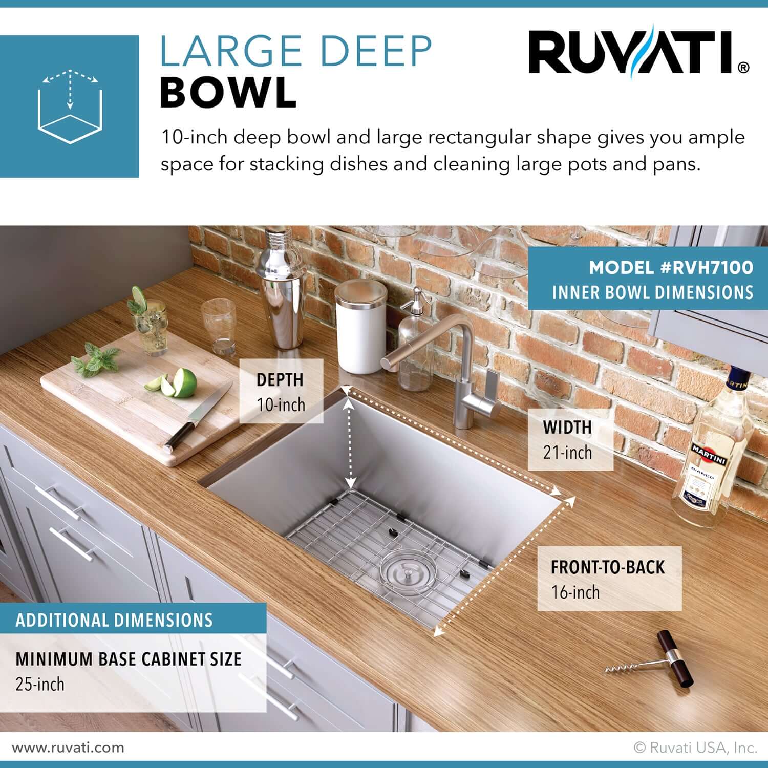 Alternate Image for Ruvati Nesta 23" Undermount Stainless Steel Kitchen Sink, 16 Gauge, Zero Radius, RVH7100