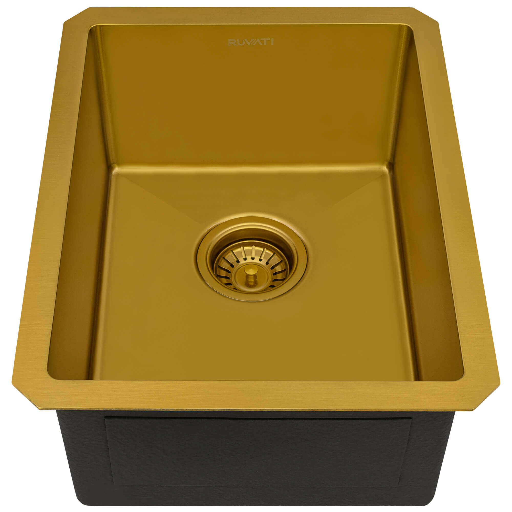 Alternate Image for Ruvati Terraza 14-inch Polished Brass Matte Gold Stainless Steel Undermount Bar Prep Sink, 16, Matte Gold Satin Brass, RVH7114GG