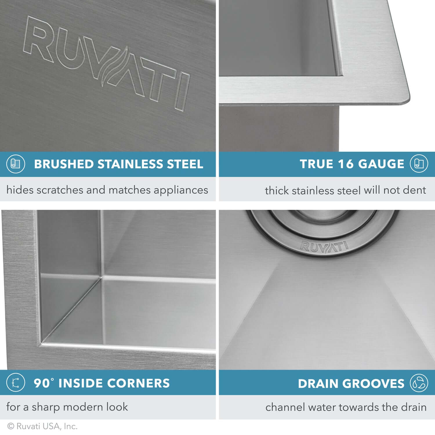 Alternate Image for Ruvati Nesta 15" Undermount Square Stainless Steel Bar/Prep Sink, 16 Gauge, Zero Radius, RVH7115