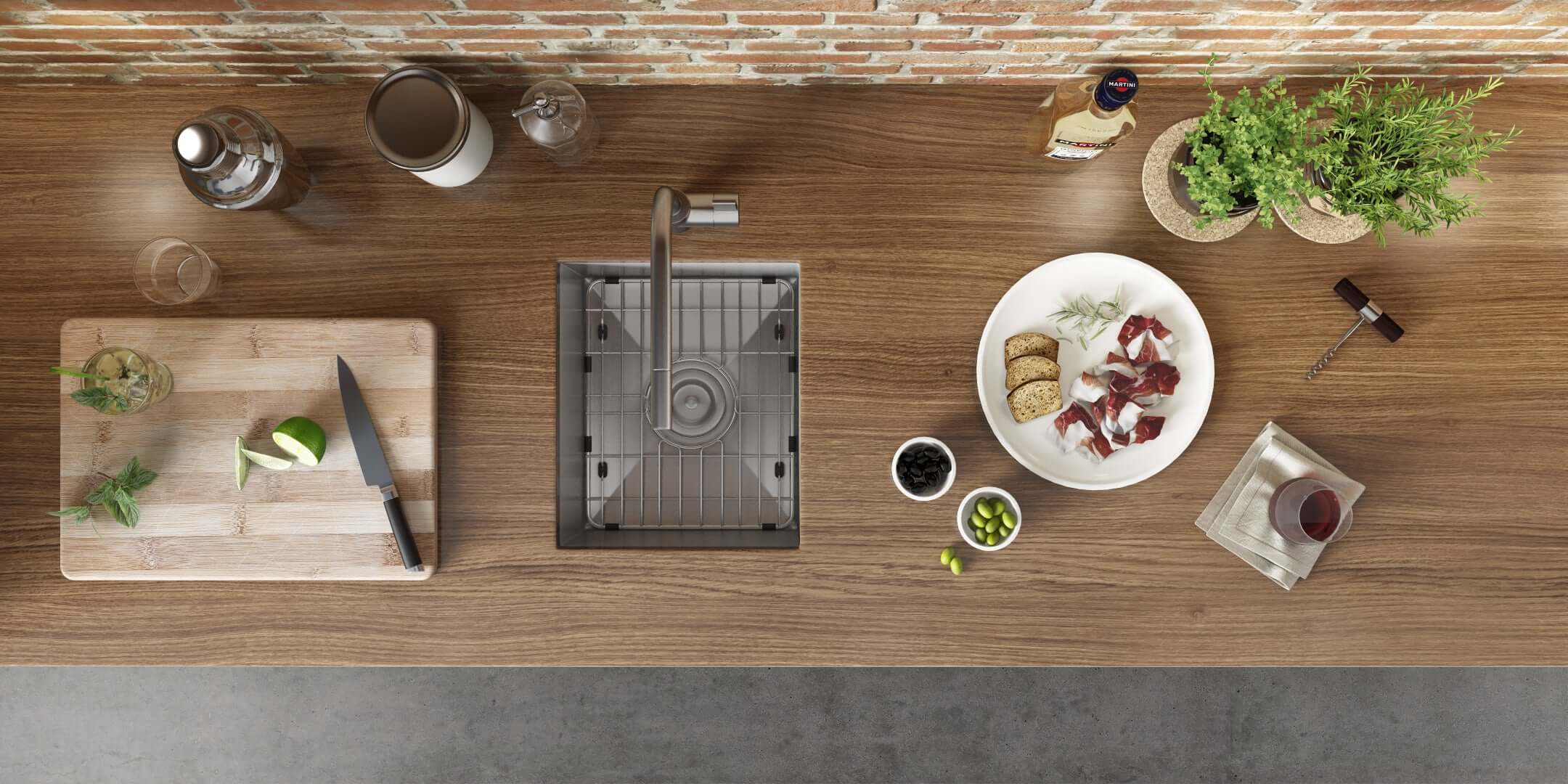 Alternate Image for Ruvati Nesta 15" Undermount Square Stainless Steel Bar/Prep Sink, 16 Gauge, Zero Radius, RVH7115