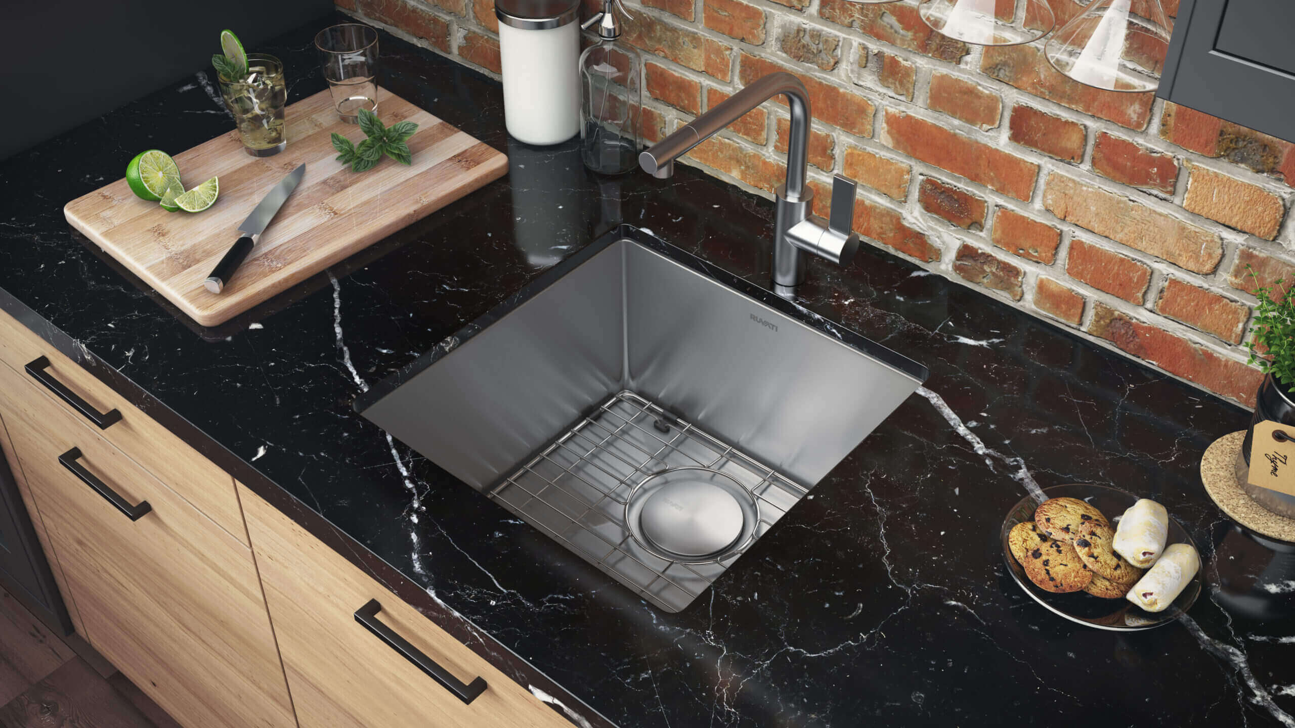 Alternate Image for Ruvati Gravena 18" Undermount Square Stainless Steel Bar/Prep Sink, 16 Gauge, Round Corners, RVH7118