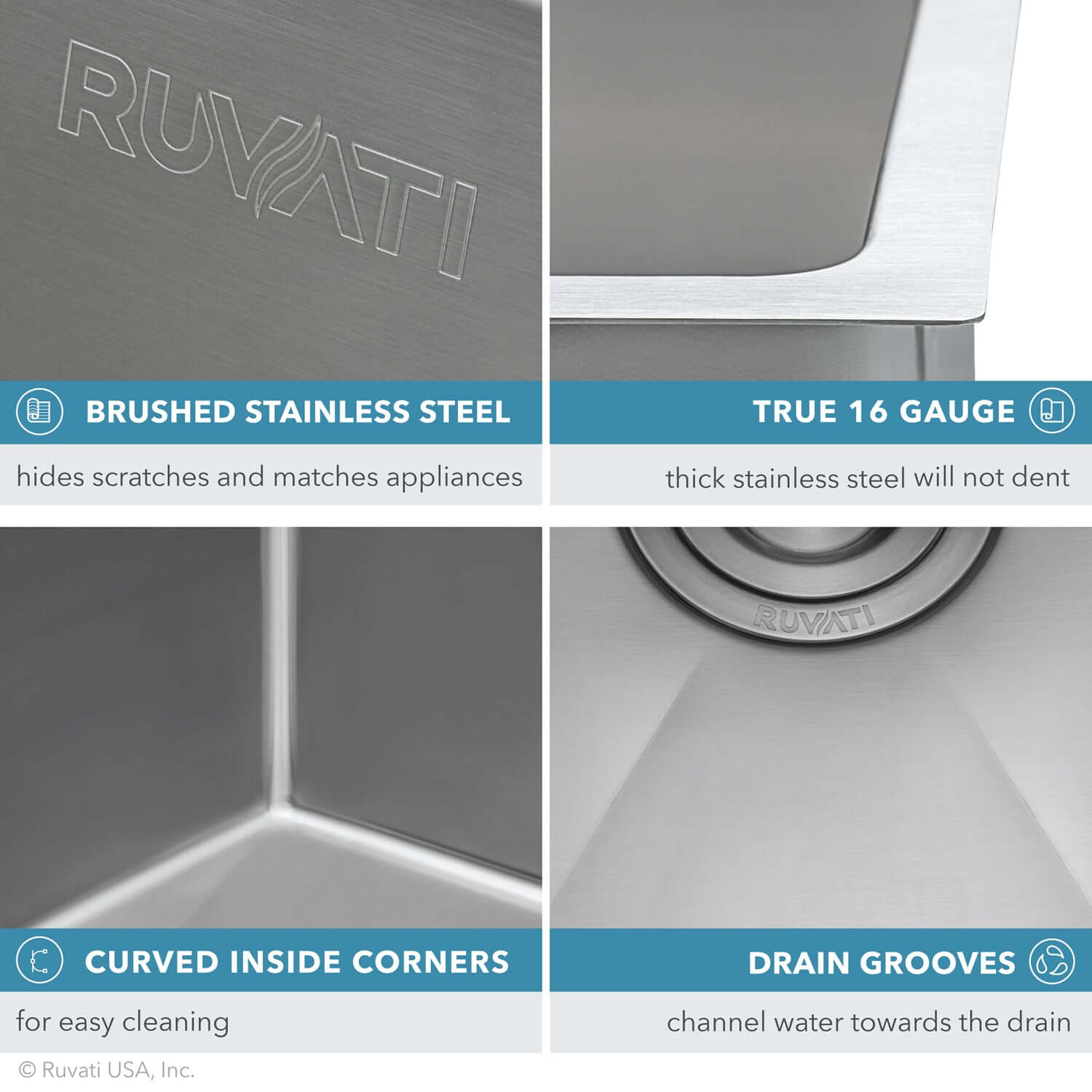 Alternate Image for Ruvati Gravena 23" Undermount Stainless Steel Kitchen Sink, 16 Gauge, Rounded Corners, RVH7123