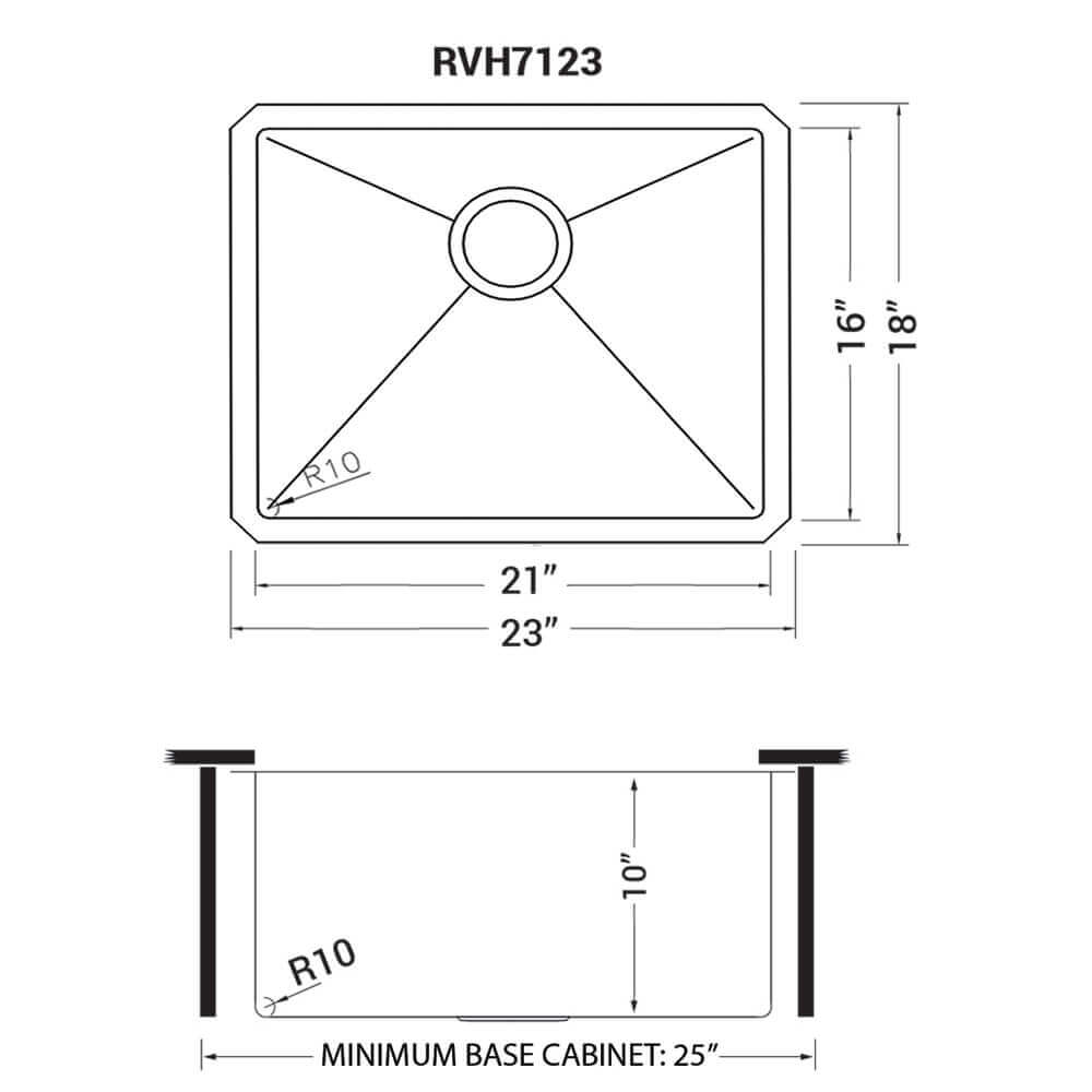 Alternate Image for Ruvati Gravena 23" Undermount Stainless Steel Kitchen Sink, 16 Gauge, Rounded Corners, RVH7123