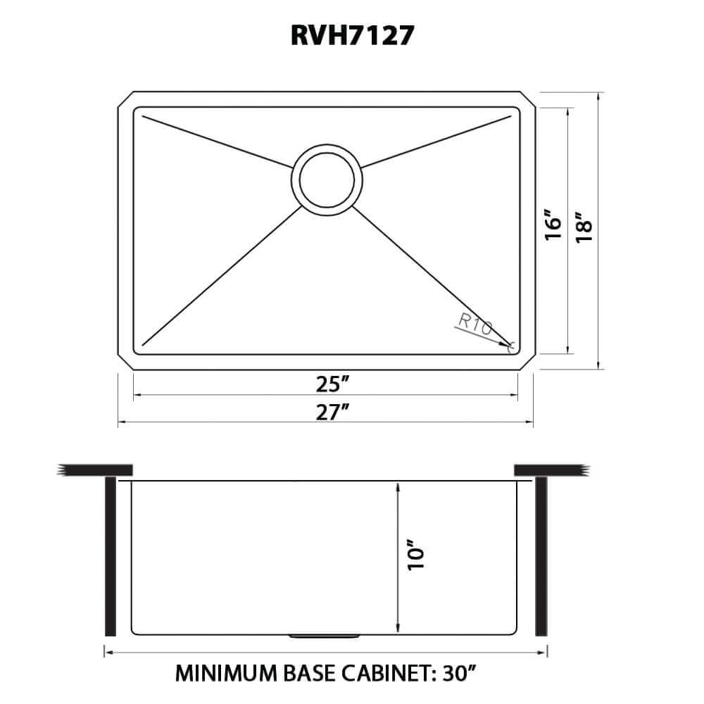 Alternate Image for Ruvati Gravena 27" Undermount Stainless Steel Kitchen Sink, 16 Gauge, Rounded Corners, RVH7127