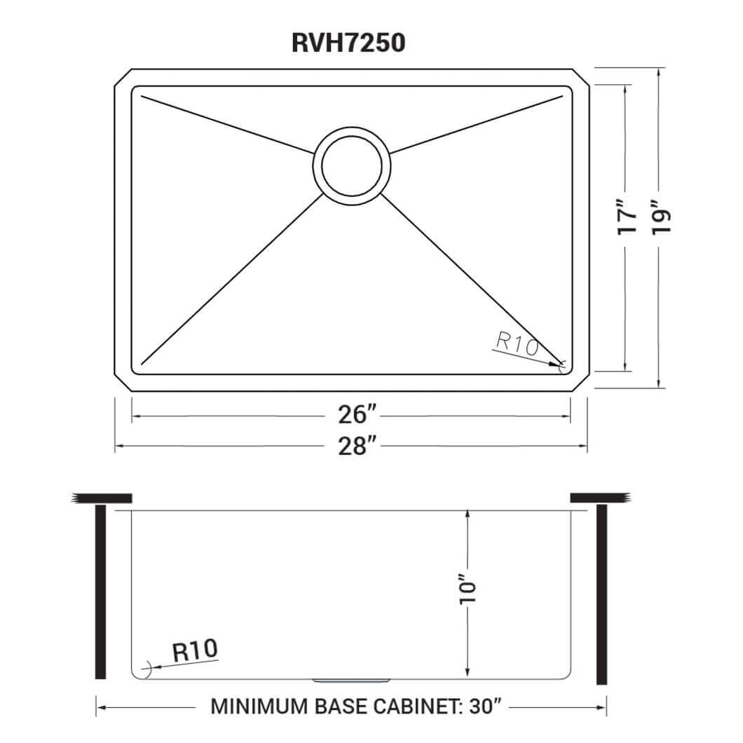 Alternate Image for Ruvati Gravena 28" Undermount Stainless Steel Kitchen Sink, 16 Gauge, Rounded Corners, RVH7250