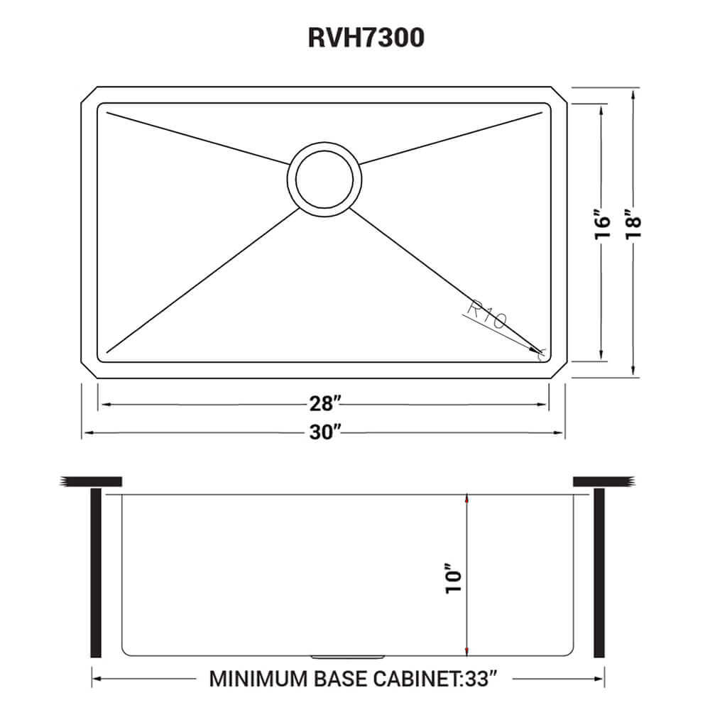 Alternate Image for Ruvati Gravena 30" Undermount Stainless Steel Kitchen Sink, 16 Gauge, Rounded Corners, RVH7300
