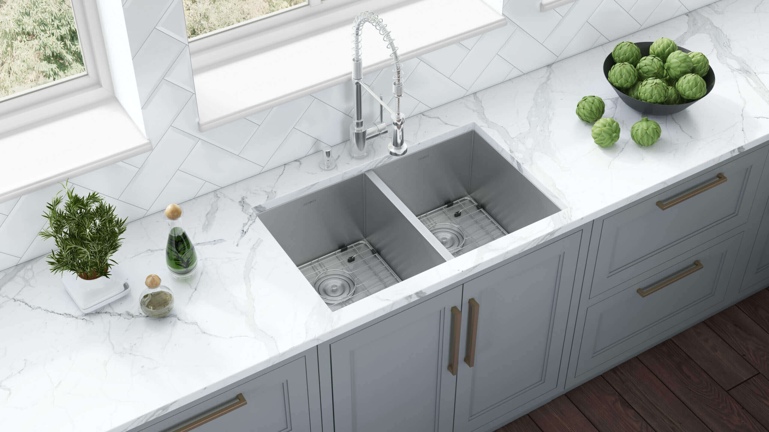 Alternate Image for Ruvati Nesta 30" Undermount Stainless Steel Kitchen Sink, 50/50 Double Bowl, 16 Gauge, Zero Radius, RVH7350