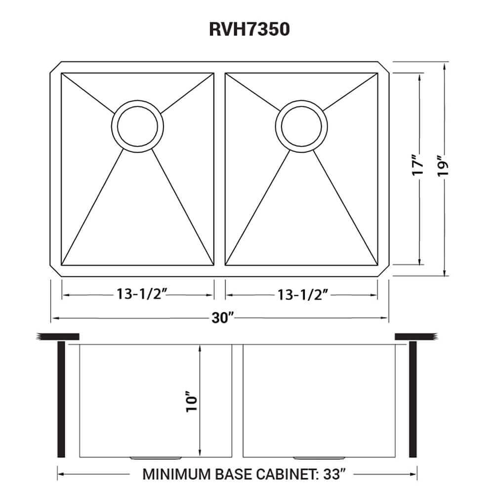 Alternate Image for Ruvati Nesta 30" Undermount Stainless Steel Kitchen Sink, 50/50 Double Bowl, 16 Gauge, Zero Radius, RVH7350