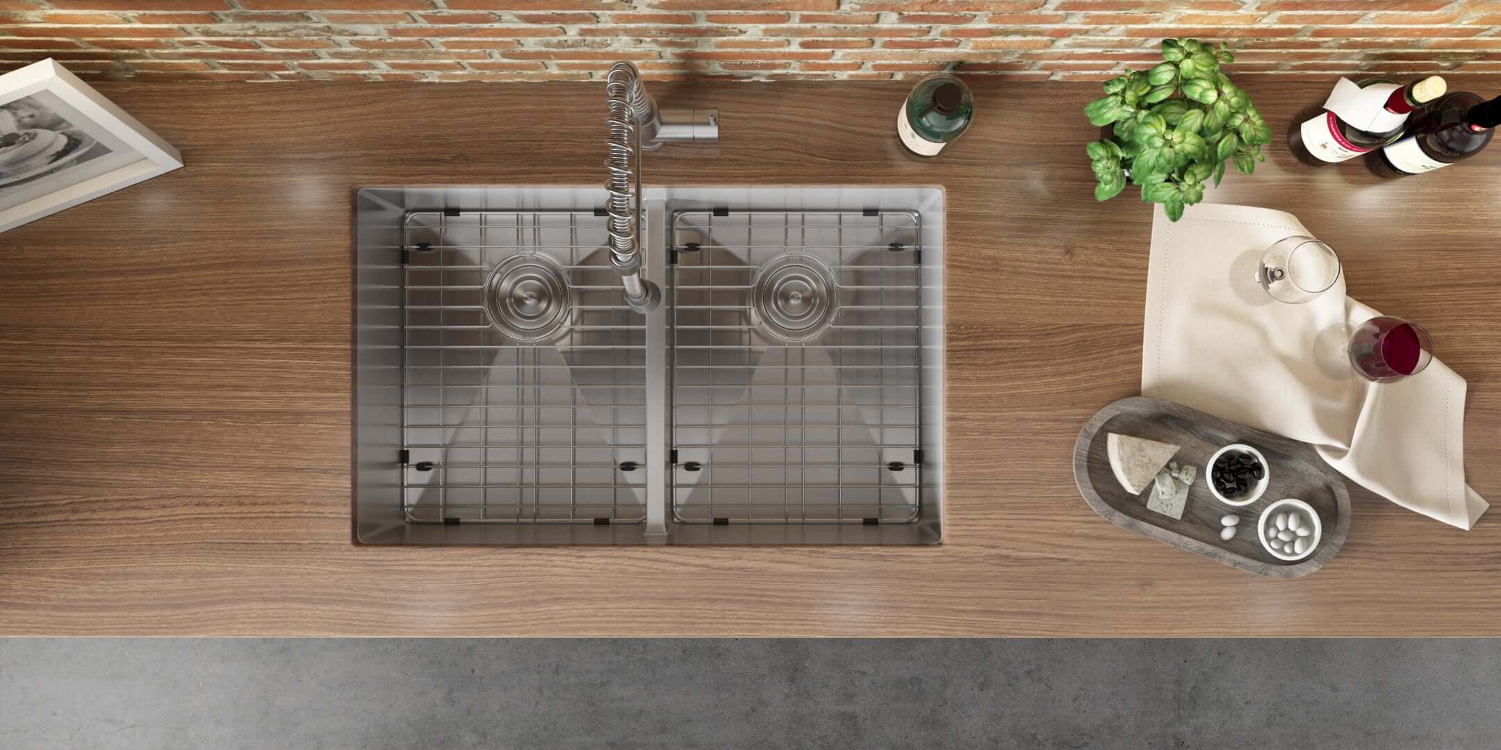Alternate Image for Ruvati Urbana 30" Undermount Stainless Steel Kitchen Sink, 50/50 Low Divide Double Bowl, 16 Gauge, Rounded Corners, RVH7355