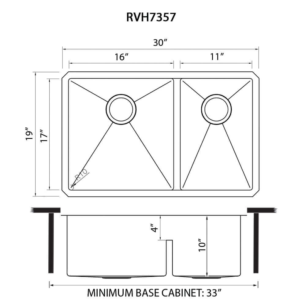 Alternate Image for Ruvati Urbana 30" Undermount Stainless Steel Kitchen Sink, 60/40 Low Divide Double Bowl, 16 Gauge, Rounded Corners, RVH7357