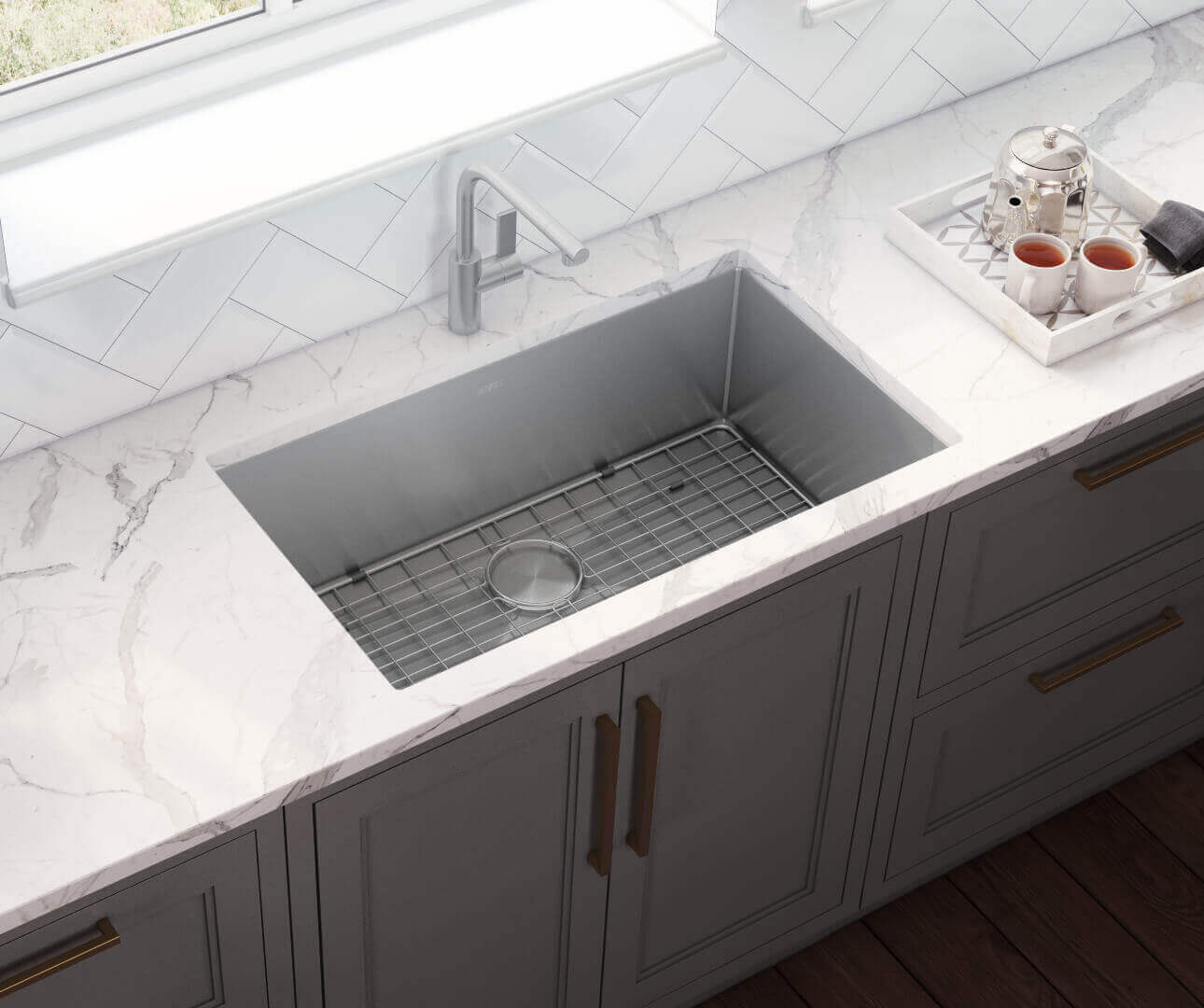 Alternate Image for Ruvati Gravena 32" Undermount Stainless Steel Kitchen Sink, 16 Gauge, Rounded Corners, RVH7400