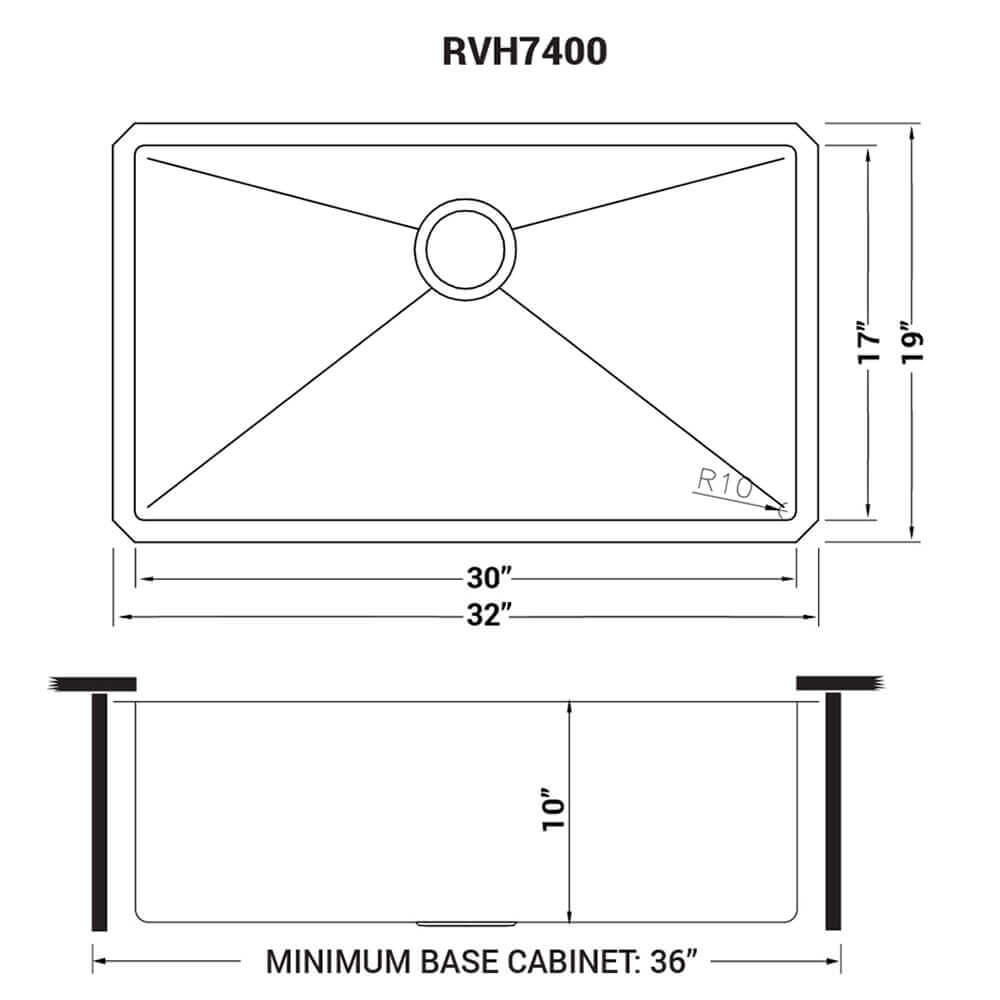 Alternate Image for Ruvati Gravena 32" Undermount Stainless Steel Kitchen Sink, 16 Gauge, Rounded Corners, RVH7400