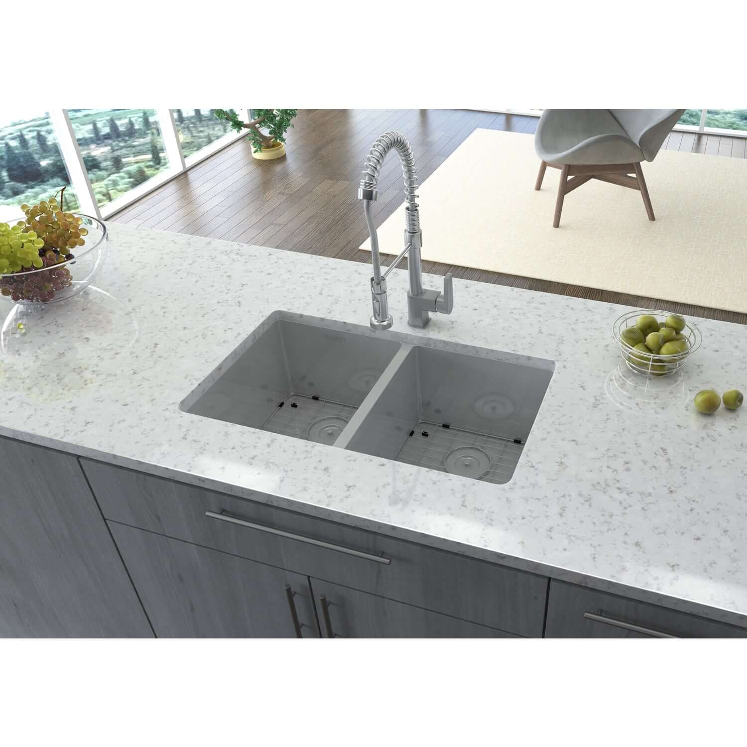 Alternate Image for Ruvati Gravena 32" Undermount Stainless Steel Kitchen Sink, 50/50 Double Bowl, 16 Gauge, Rounded Corners, RVH7401