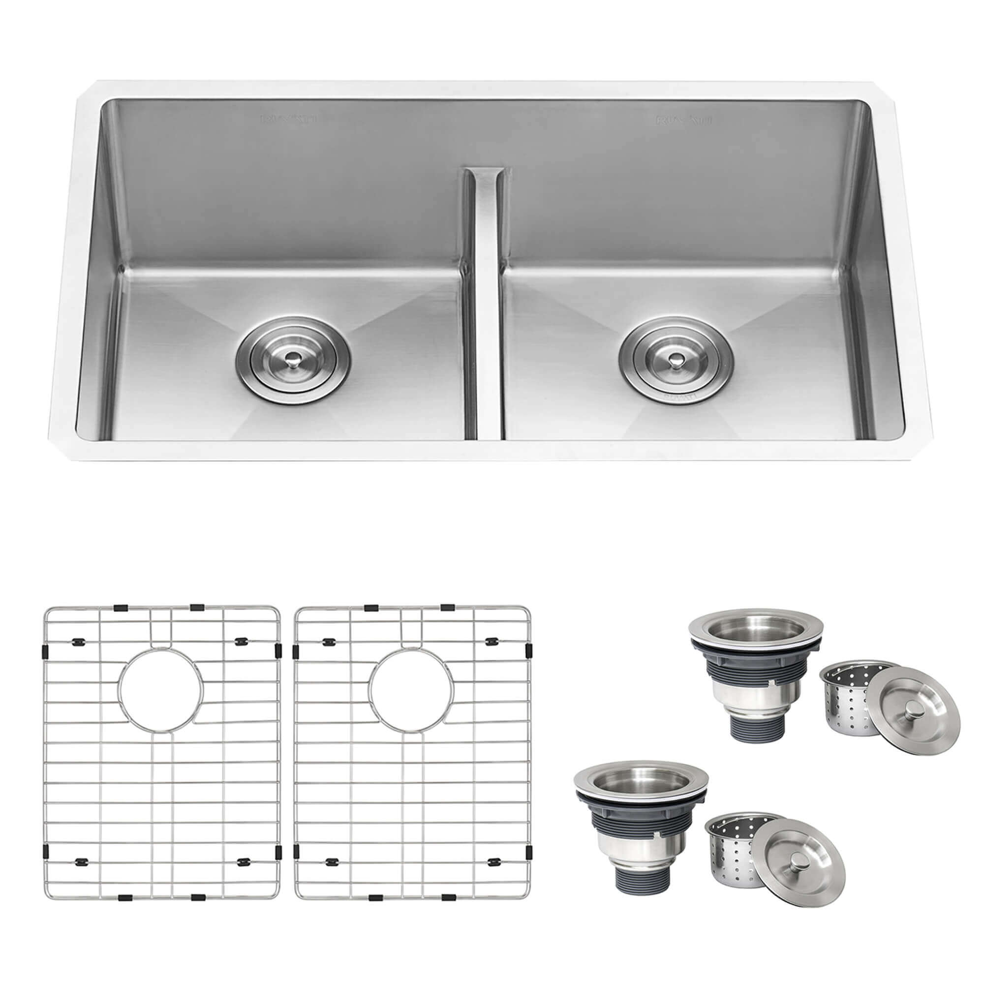 Alternate Image for Ruvati Urbana 32" Undermount Stainless Steel Kitchen Sink, 50/50 Low Divide Double Bowl, 16 Gauge, Rounded Corners, RVH7411