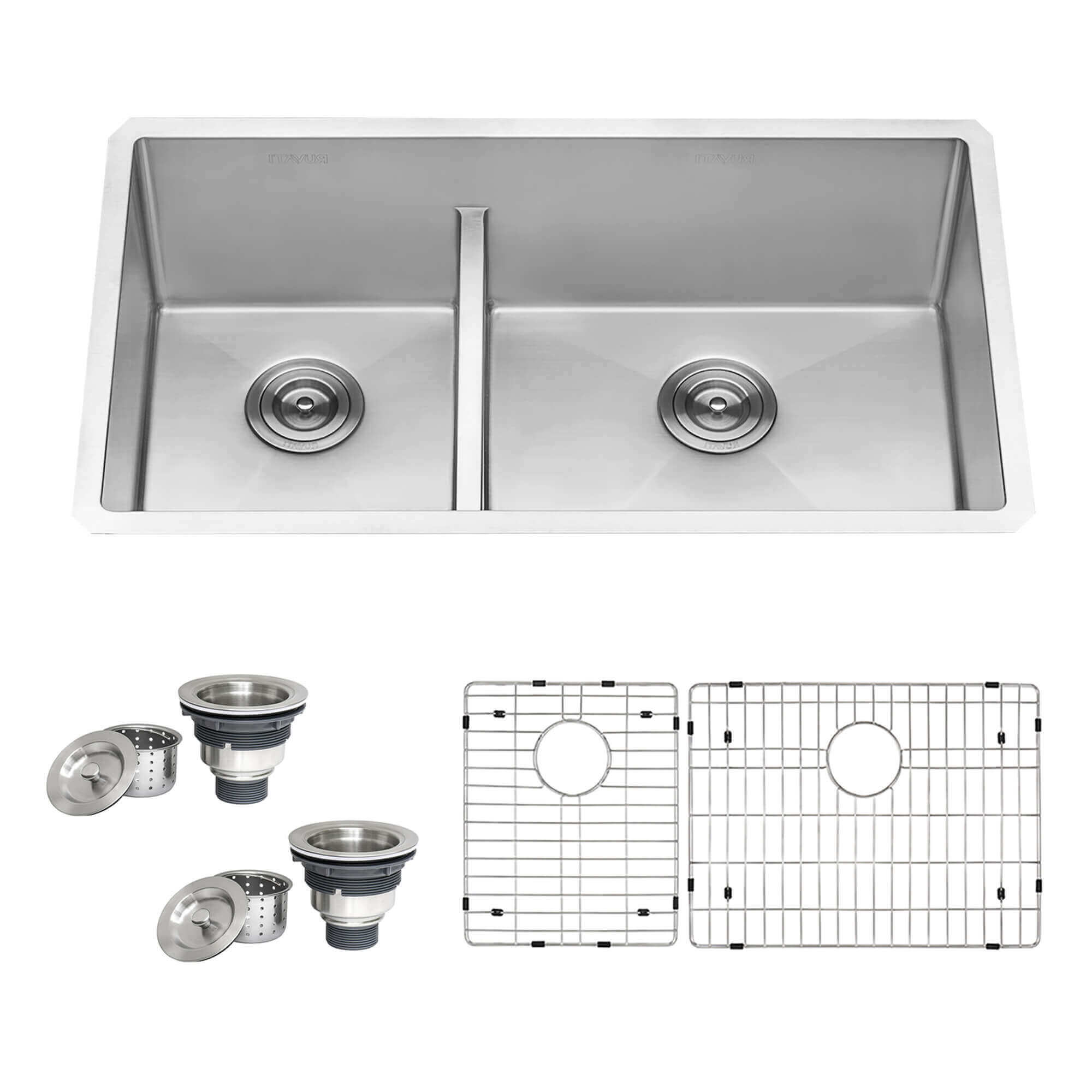 Alternate Image for Ruvati Urbana 33" Undermount Stainless Steel Kitchen Sink, 40/60 Low Divide Double Bowl, 16 Gauge, Rounded Corners, RVH7418