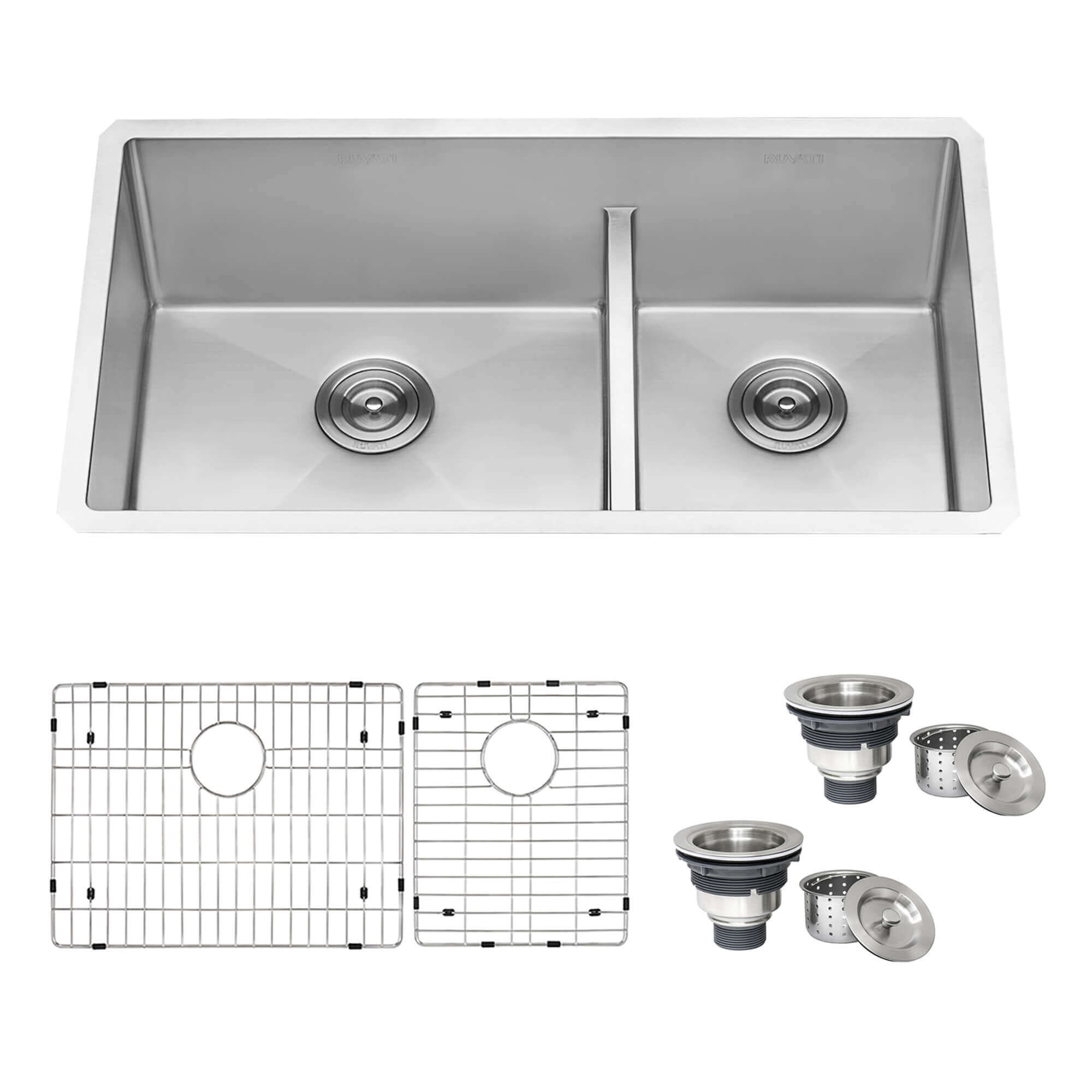 Alternate Image for Ruvati Urbana 33" Undermount Stainless Steel Kitchen Sink, 60/40 Low Divide Double Bowl, 16 Gauge, Rounded Corners, RVH7419