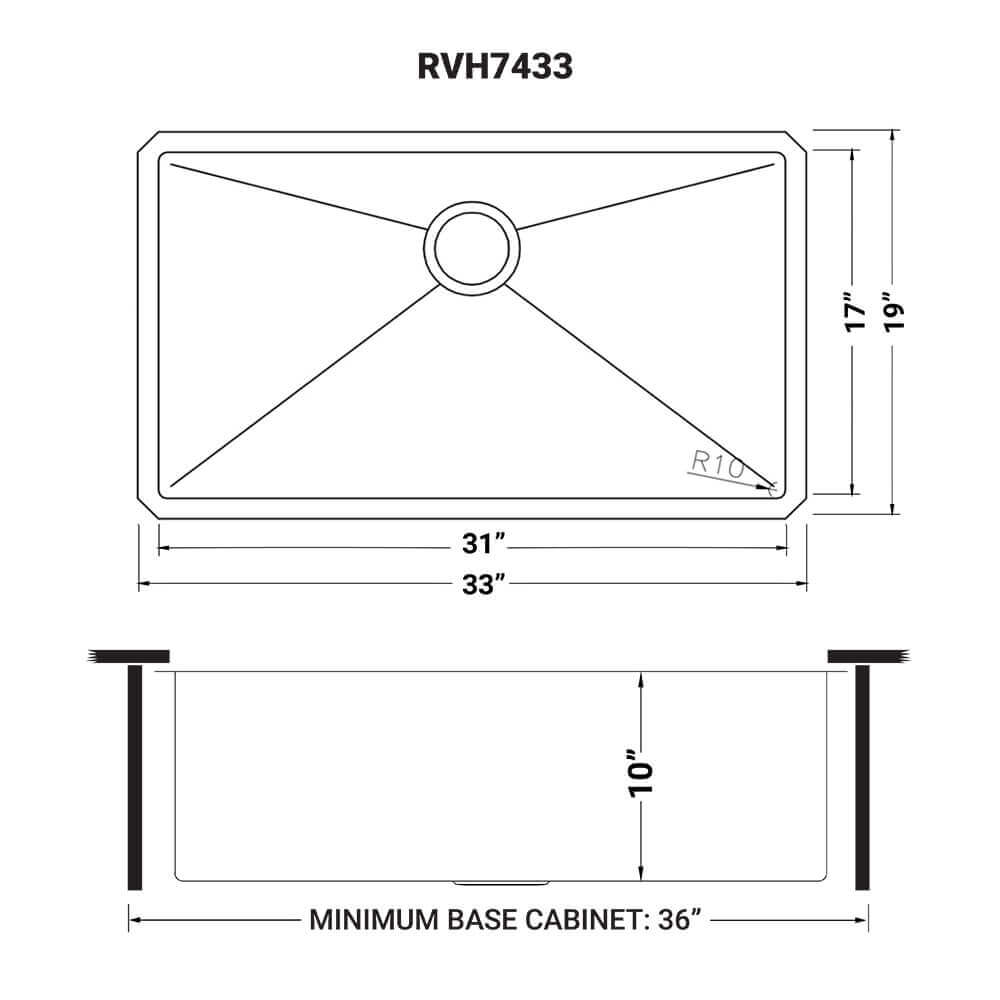 Alternate Image for Ruvati Gravena 33" Undermount Stainless Steel Kitchen Sink, 16 Gauge, Rounded Corners, RVH7433
