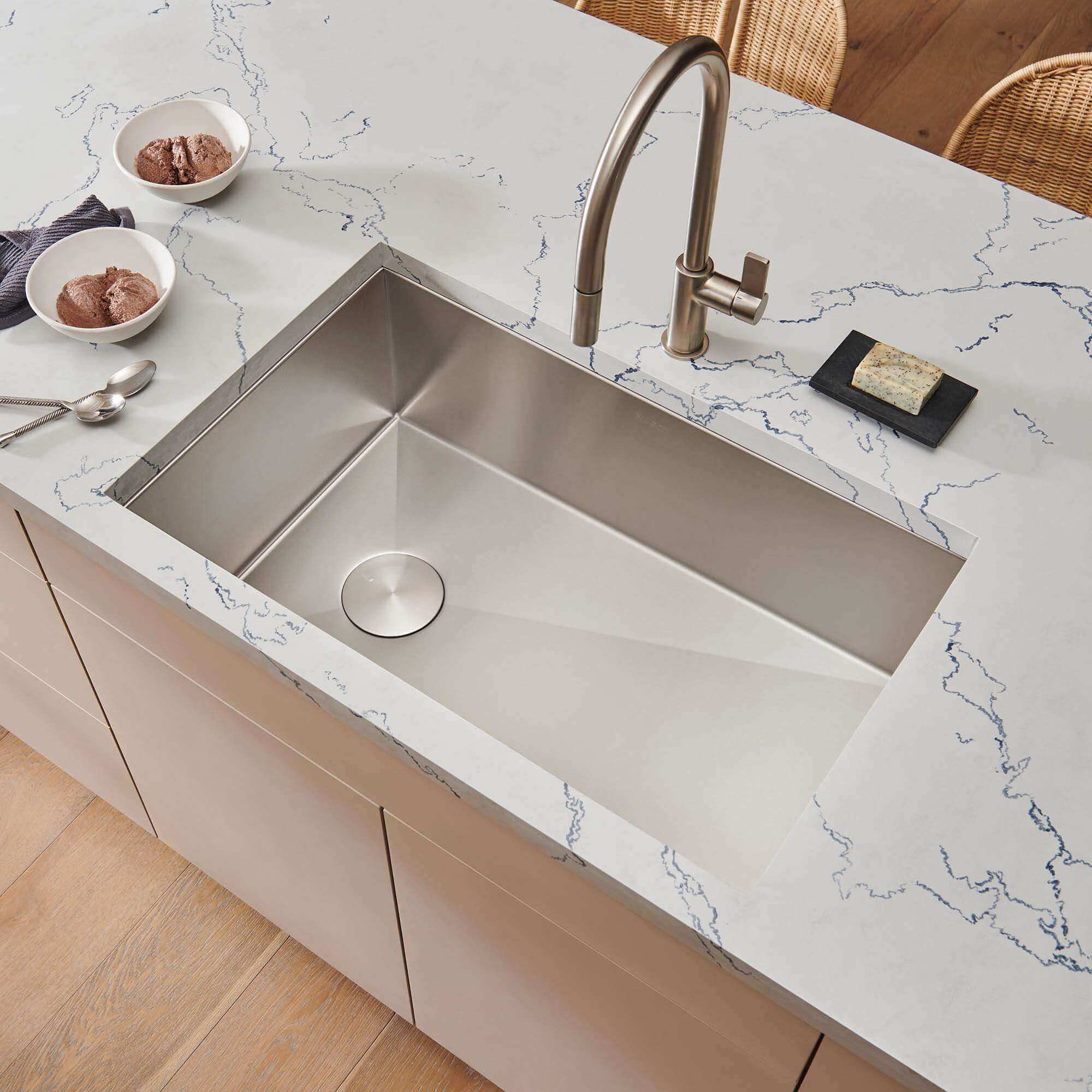 Alternate Image for Ruvati Tribeca 36" Slope Bottom Offset Drain Reversible Undermount Stainless Steel Kitchen Sink, 16 Gauge, RVH7497