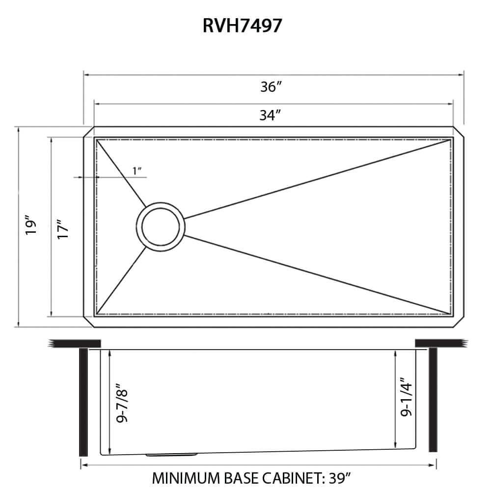 Alternate Image for Ruvati Tribeca 36" Slope Bottom Offset Drain Reversible Undermount Stainless Steel Kitchen Sink, 16 Gauge, RVH7497