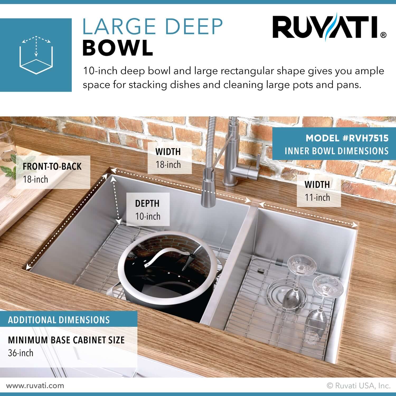 Alternate Image for Ruvati Nesta 32" Undermount Stainless Steel Kitchen Sink, 60/40 Double Bowl, 16 Gauge, Zero Radius, RVH7515