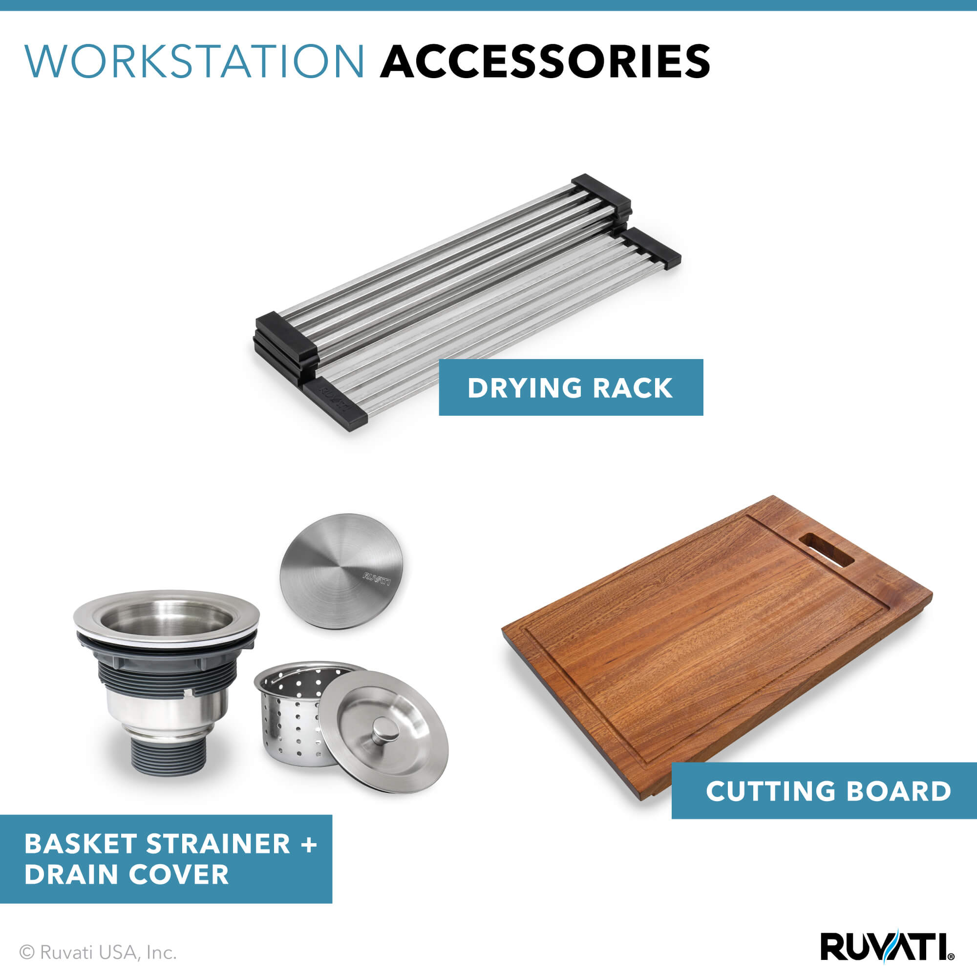 Alternate Image for Ruvati Siena 33" Drop In Stainless Steel Workstation Kitchen Sink, 16 Gauge, RVH8002