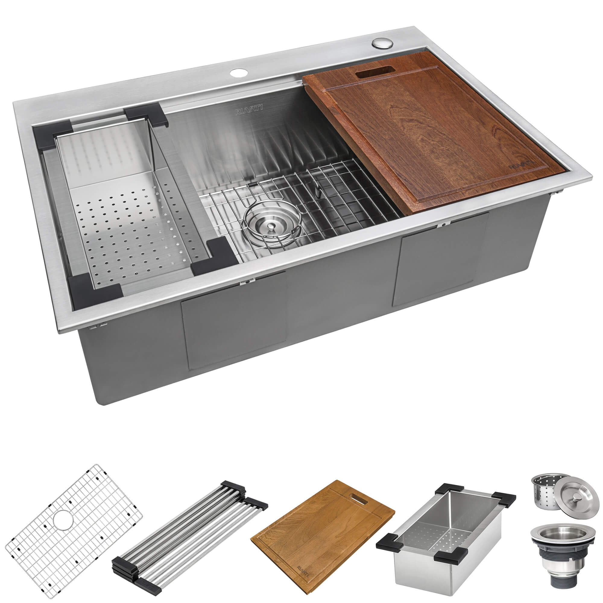 Alternative View of Ruvati Siena 33" Stainless Steel Workstation Kitchen Sink, 16 Gauge, Rounded Corners, RVH8003