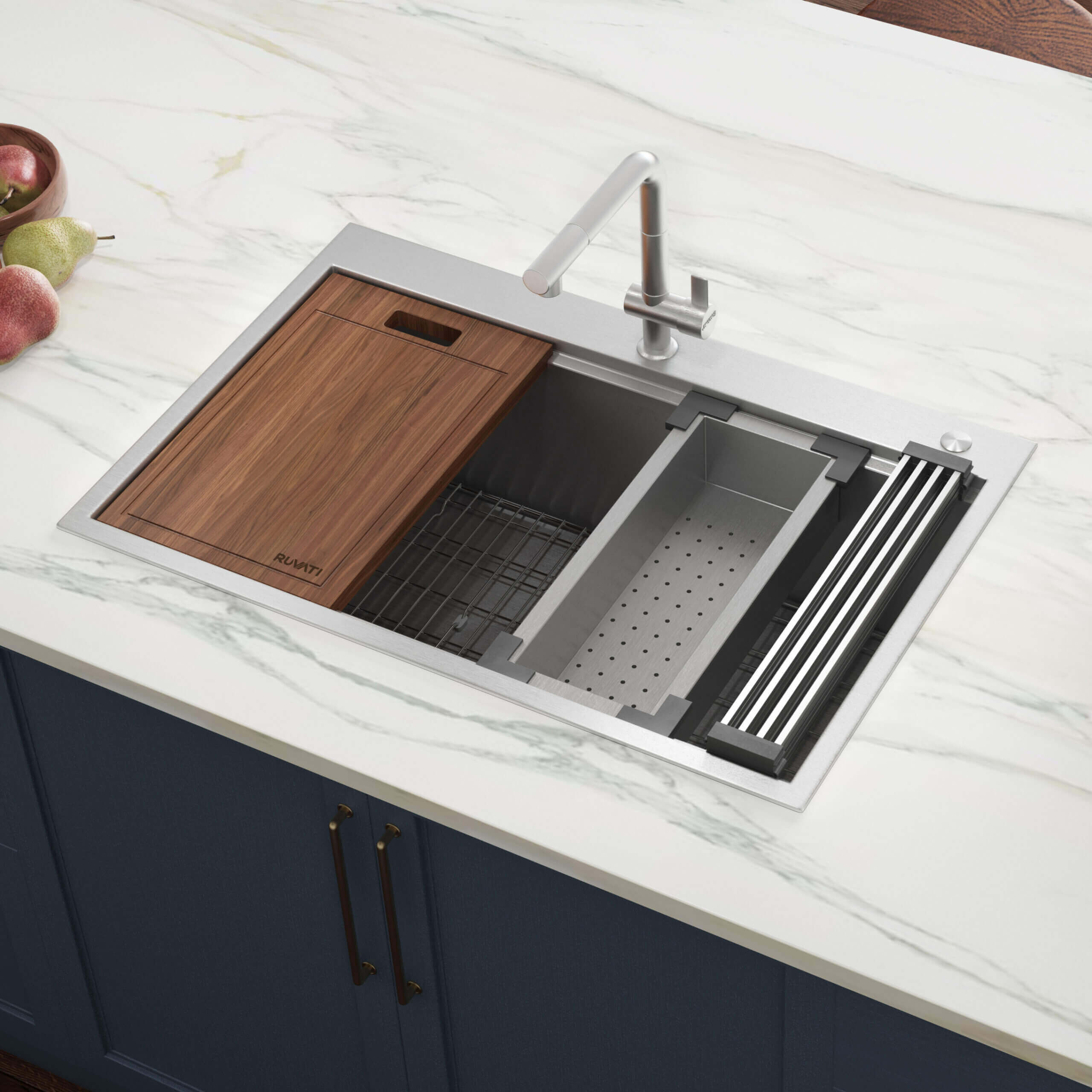 Alternate Image for Ruvati Siena 33" Stainless Steel Workstation Kitchen Sink, 16 Gauge, Rounded Corners, RVH8003
