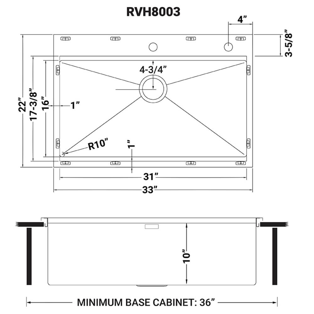 Alternate Image for Ruvati Siena 33" Stainless Steel Workstation Kitchen Sink, 16 Gauge, Rounded Corners, RVH8003