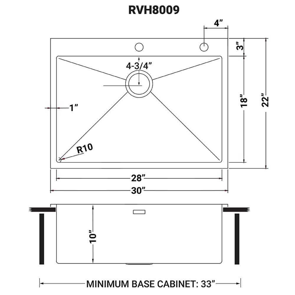 Alternate Image for Ruvati Tirana Pro 30" Stainless Steel Kitchen Sink, 16 Gauge, Rounded Corners, RVH8009