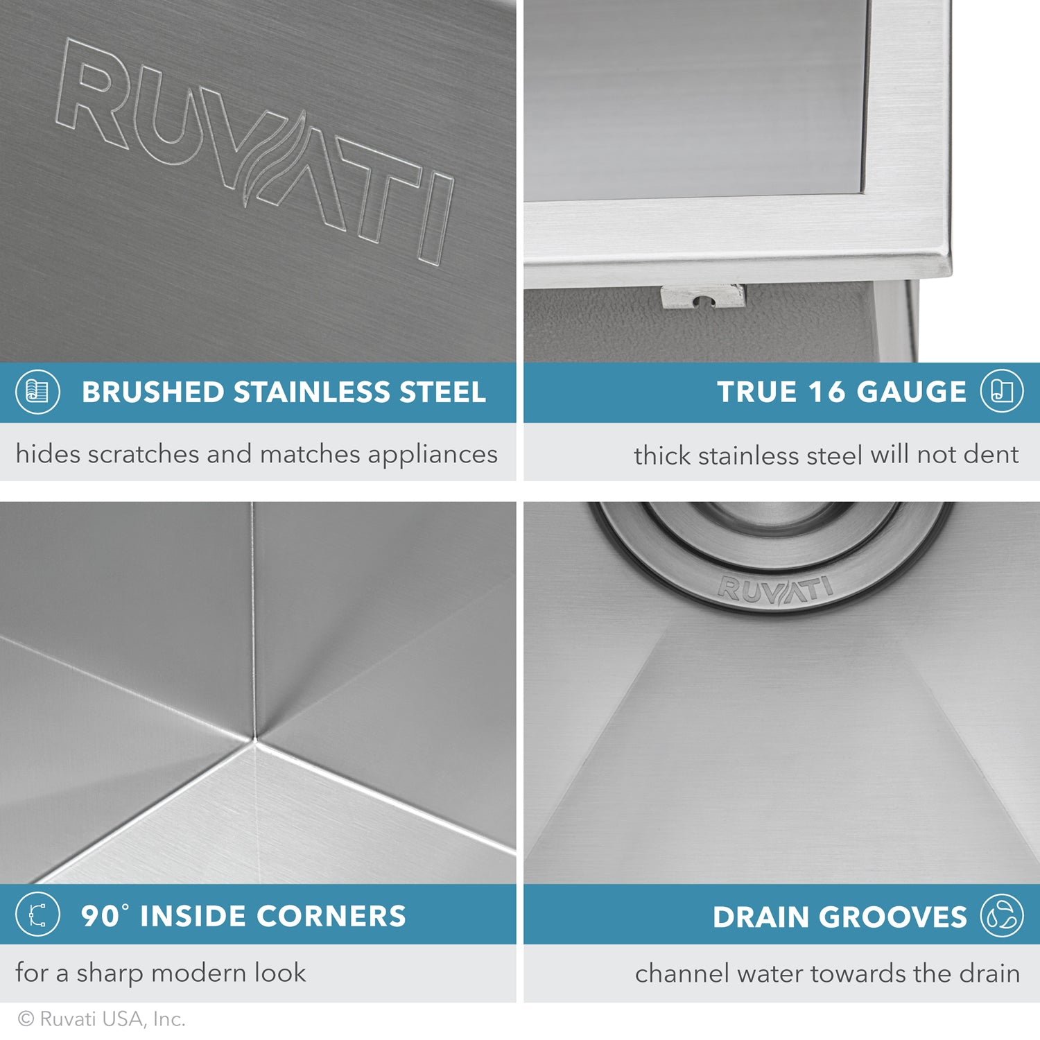 Alternate Image for Ruvati Tirana 25" Drop-in Topmount Stainless Steel Kitchen Sink, 16 Gauge, RVH8010
