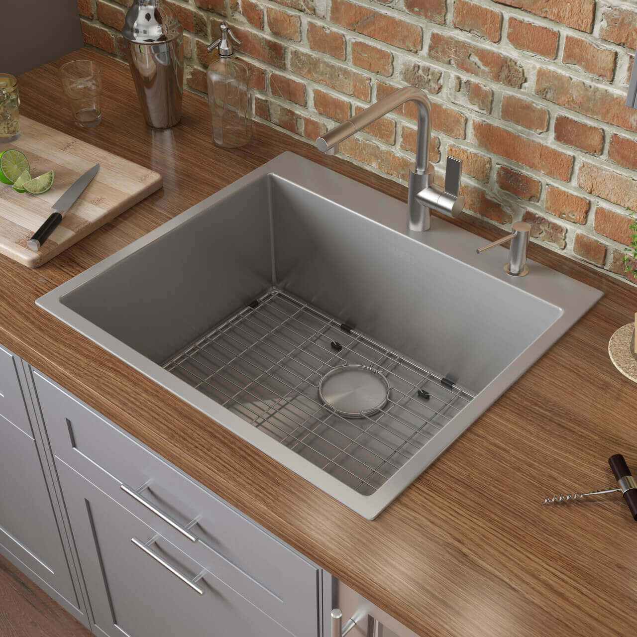 Alternate Image for Ruvati Tirana Pro 24 x 20 inch Drop-in 16 Gauge Stainless Steel Rounded Corners Topmount Kitchen Sink Single Bowl, 16, RVH8014