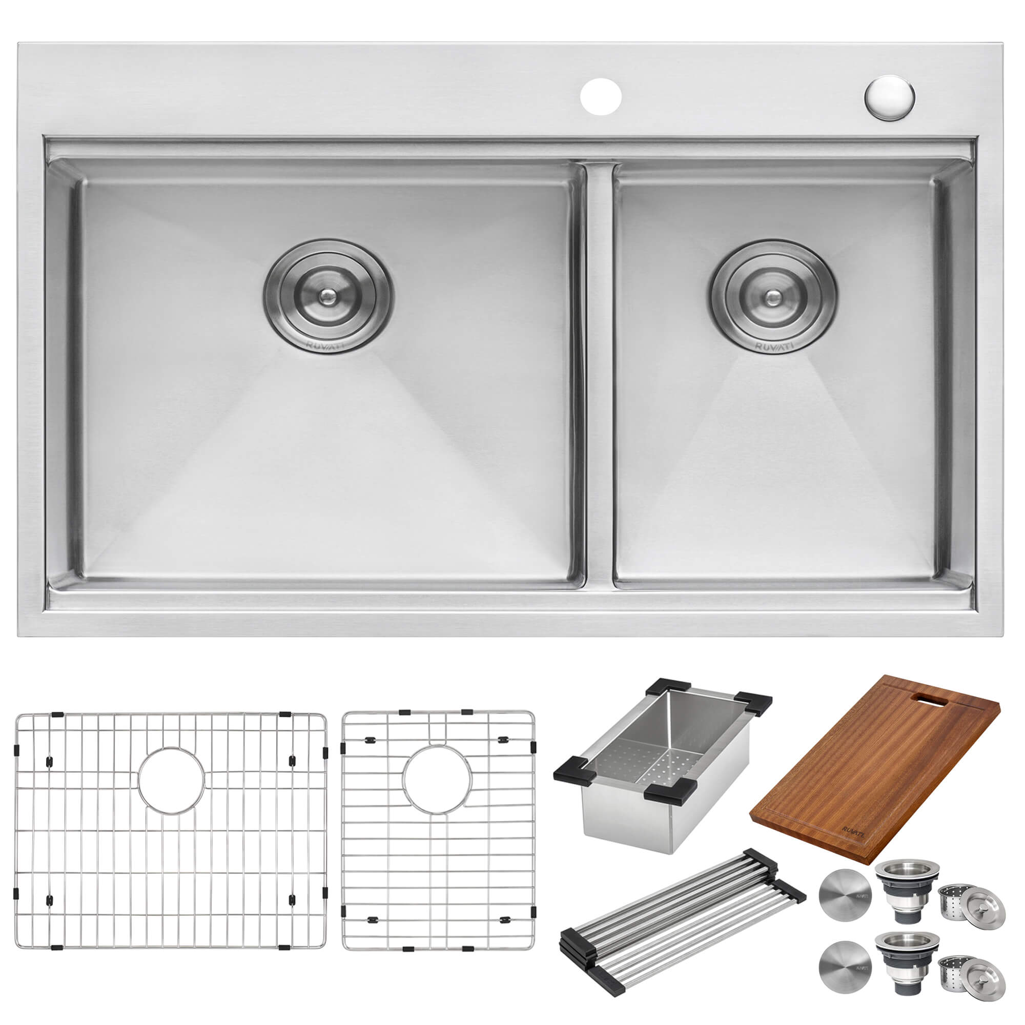 Alternate Image for Ruvati Siena 33" Stainless Steel Workstation Kitchen Sink, 60/40 Double Bowl, 16 Gauge, Rounded Corners, RVH8035