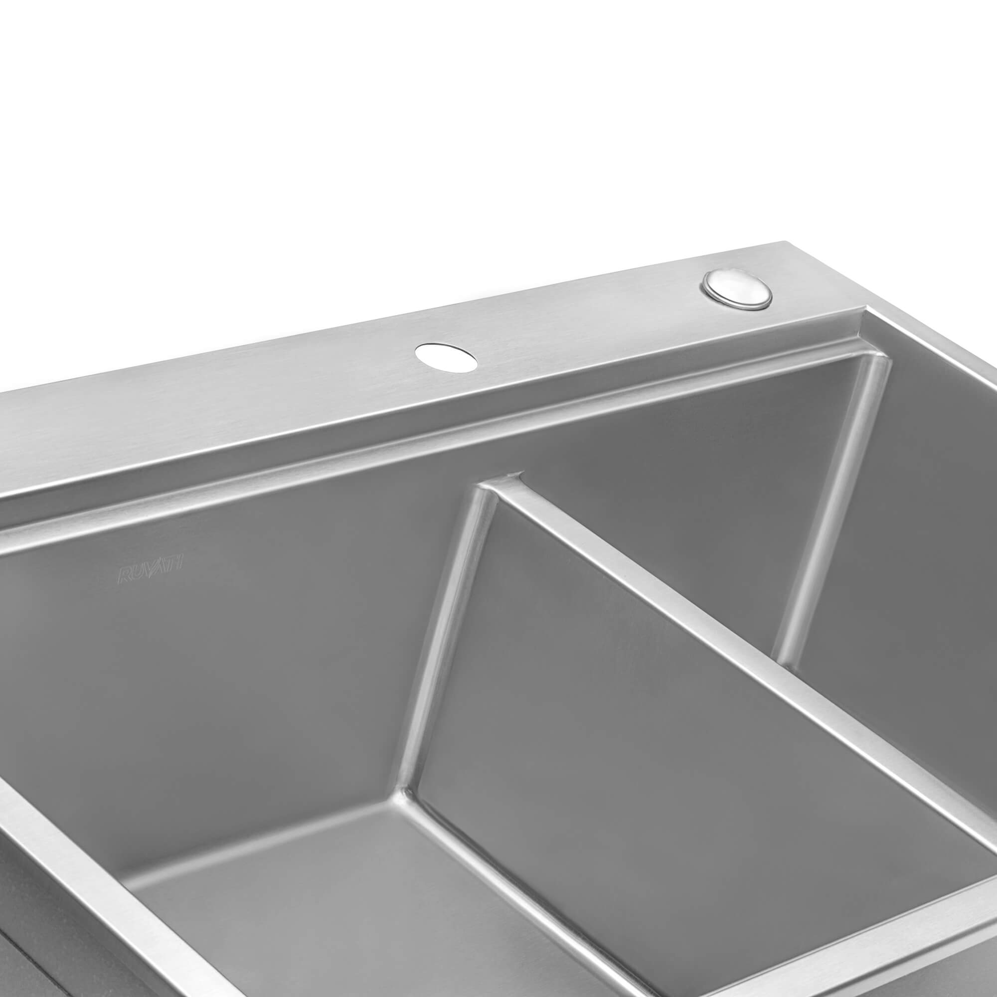Alternate Image for Ruvati Siena 33" Stainless Steel Workstation Kitchen Sink, 60/40 Double Bowl, 16 Gauge, Rounded Corners, RVH8035