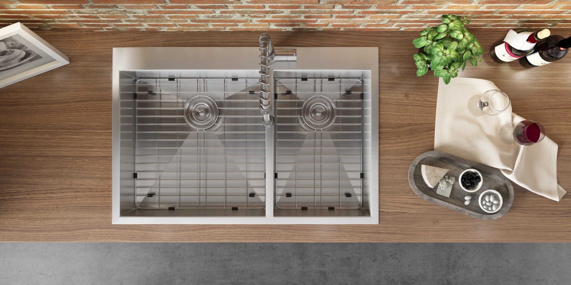 Alternate Image for Ruvati Tirana 33" Drop In Stainless Steel Kitchen Sink, 60/40 Double Bowl, 16 Gauge, Zero Radius, RVH8050