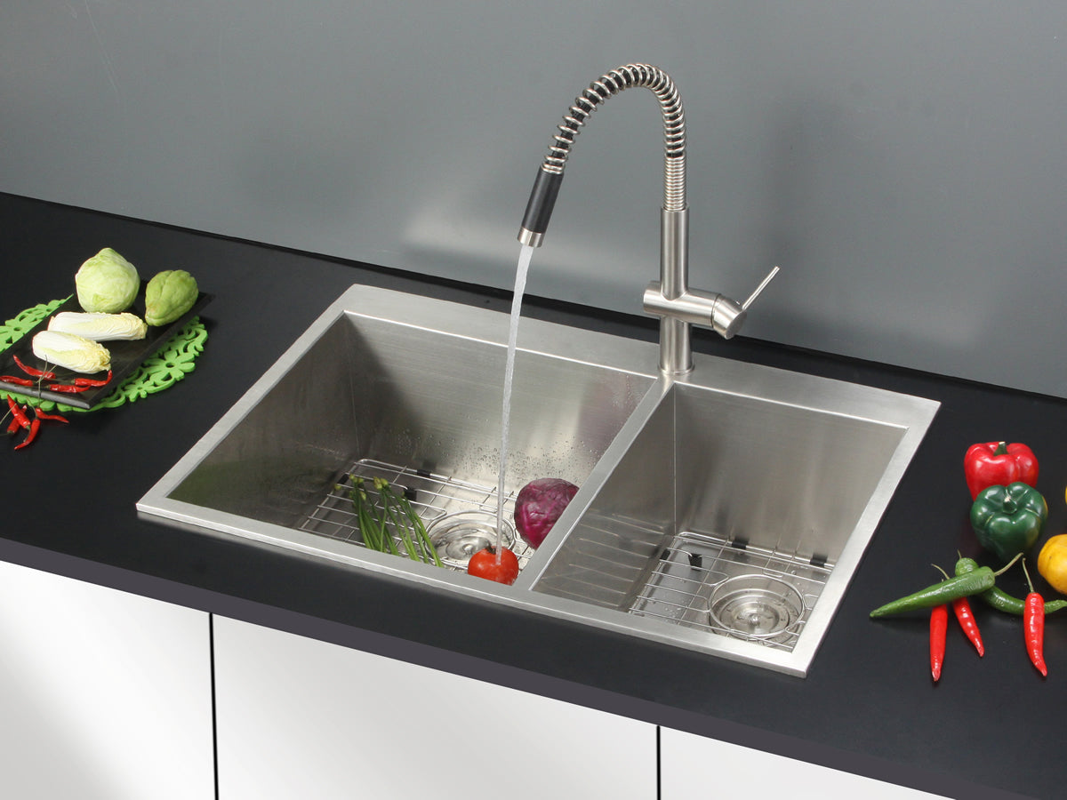 Alternate Image for Ruvati Tirana 33" Drop In Stainless Steel Kitchen Sink, 60/40 Double Bowl, 16 Gauge, Zero Radius, RVH8050