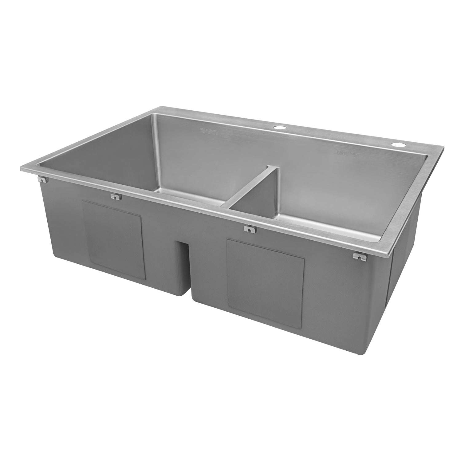 Alternate Image for Ruvati Tirana Pro 33" Stainless Steel Kitchen Sink, 50/50 Double Bowl, 16 Gauge, Rounded Corners, RVH8051