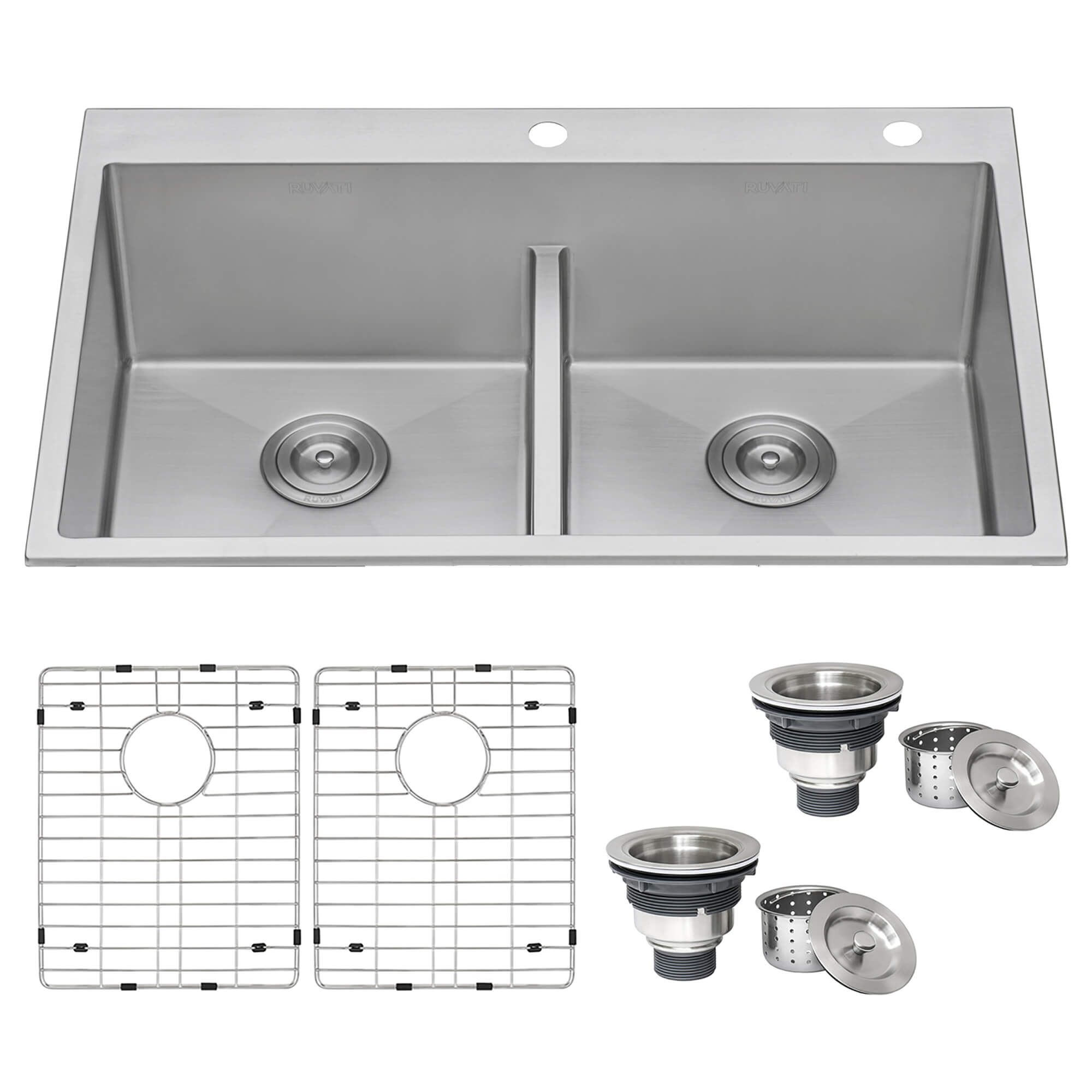 Alternative View of Ruvati Tirana Pro 33" Stainless Steel Kitchen Sink, 50/50 Double Bowl, 16 Gauge, Rounded Corners, RVH8051