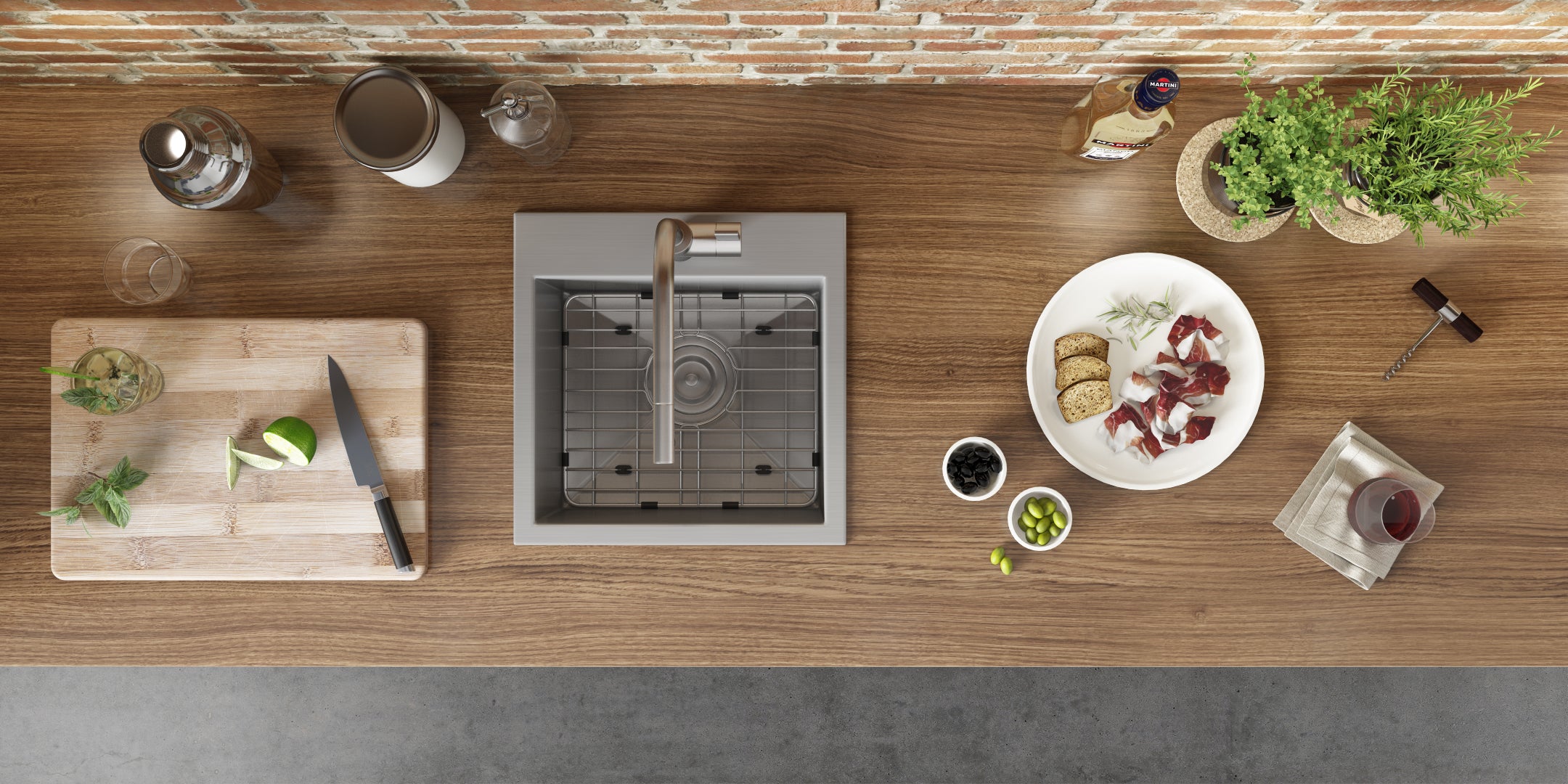 Alternate Image for Ruvati Tirana 15" Square Stainless Steel Bar/Prep Sink, 16 Gauge, RVH8115