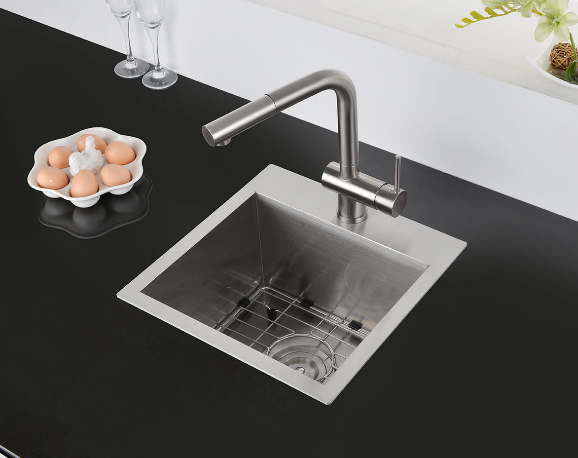 Alternate Image for Ruvati Tirana 15" Square Stainless Steel Bar/Prep Sink, 16 Gauge, RVH8115