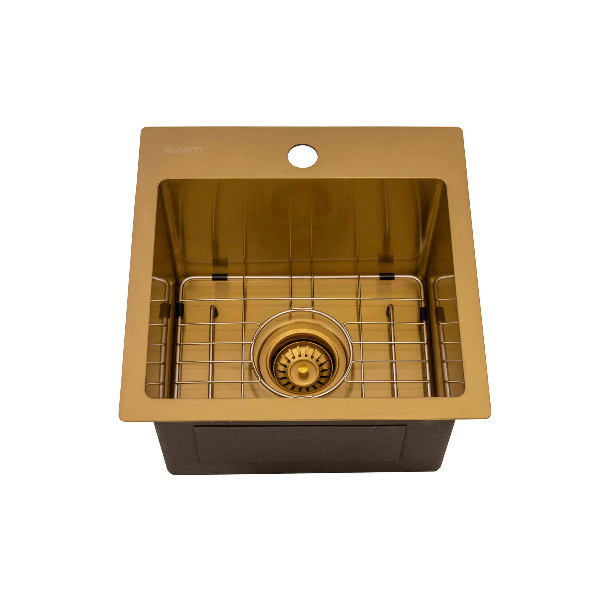 Alternate Image for Ruvati Terraza 15 inch Polished Brass Matte Gold Stainless Steel Drop-in Topmount Bar Prep Sink Single Bowl, 16, Matte Gold Satin Brass, RVH8115GG