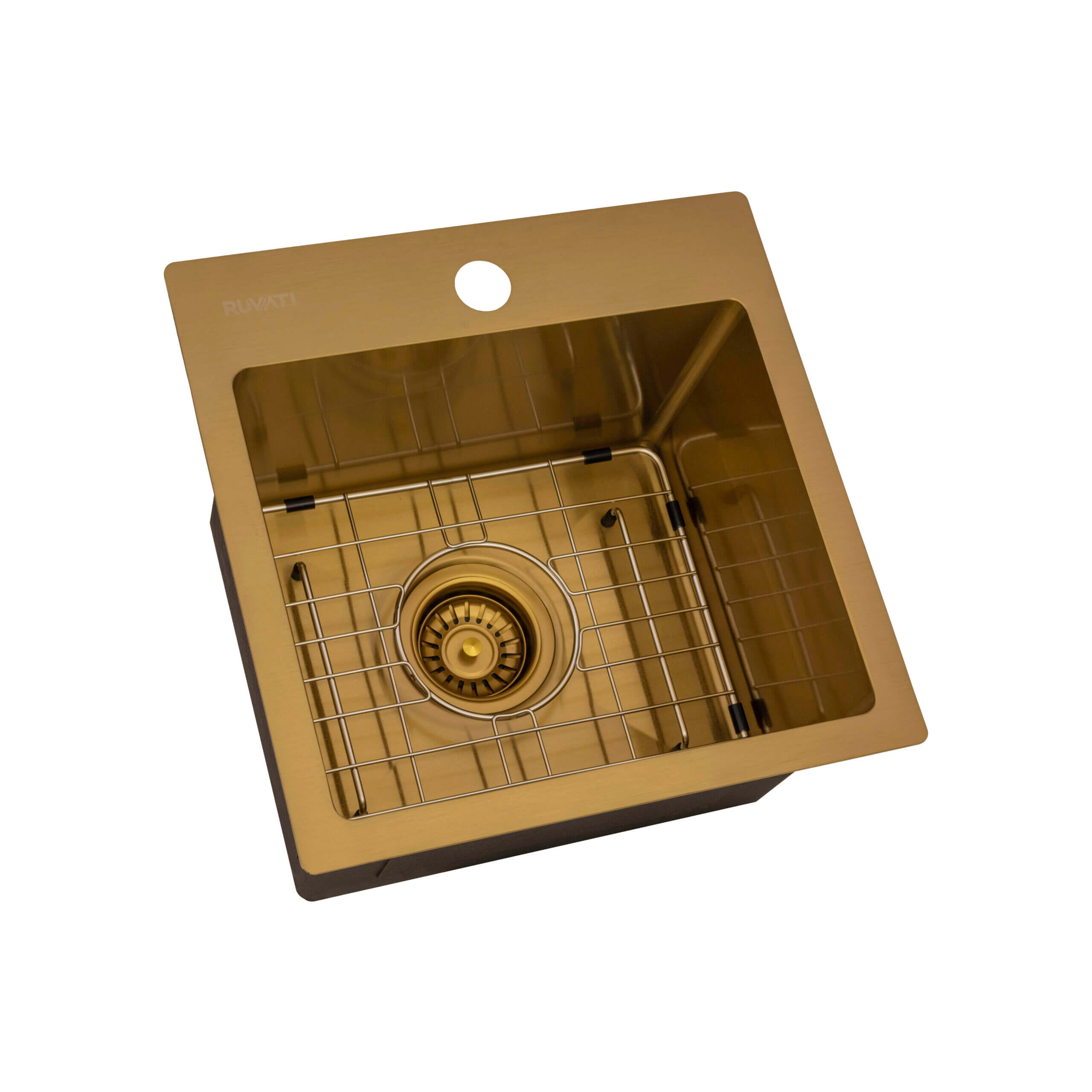 Ruvati Terraza 15 inch Polished Brass Matte Gold Stainless Steel Drop-in Topmount Bar Prep Sink Single Bowl, 16, Matte Gold Satin Brass, RVH8115GG