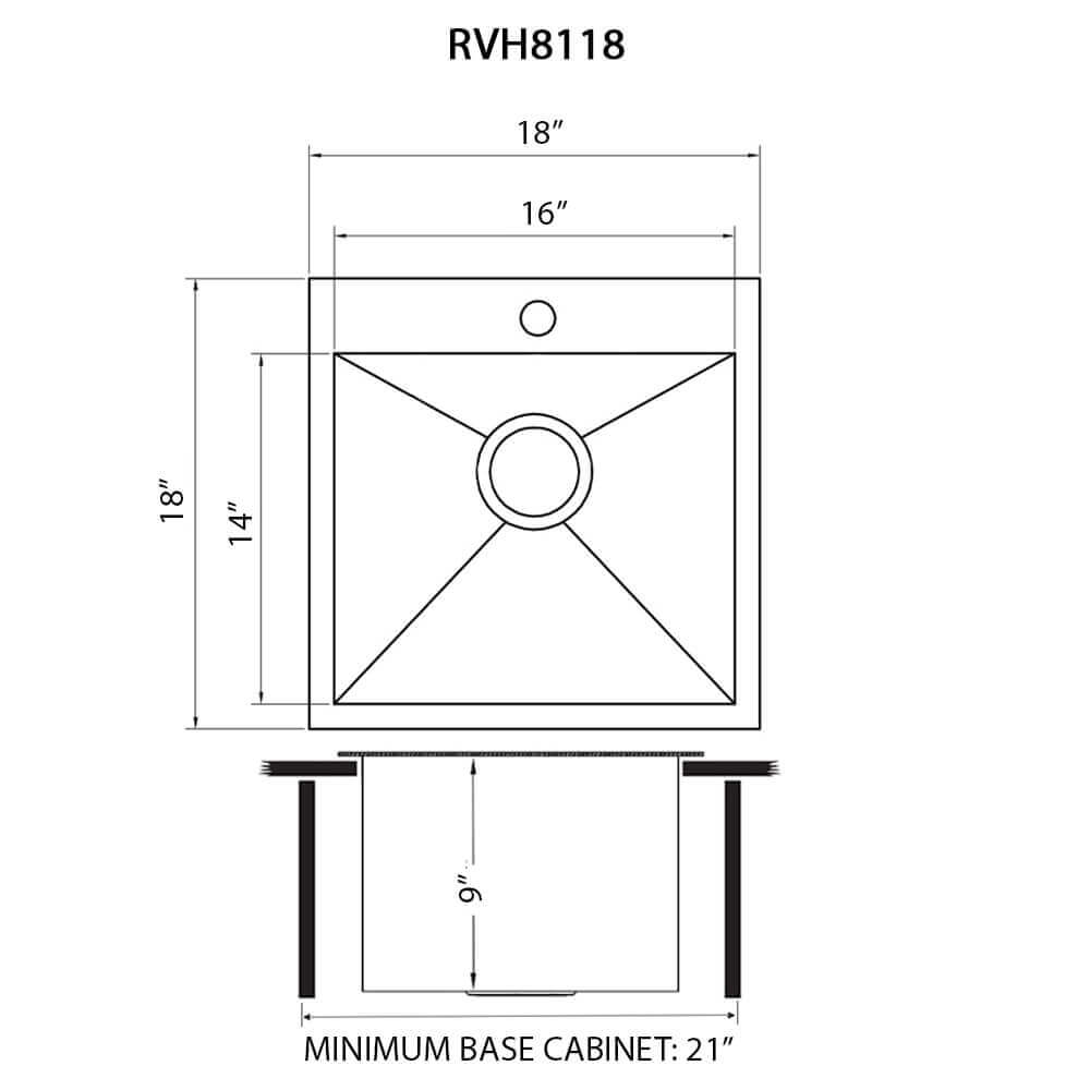 Alternate Image for Ruvati Tirana 18" Square Stainless Steel Bar/Prep Sink, 16 Gauge, RVH8118