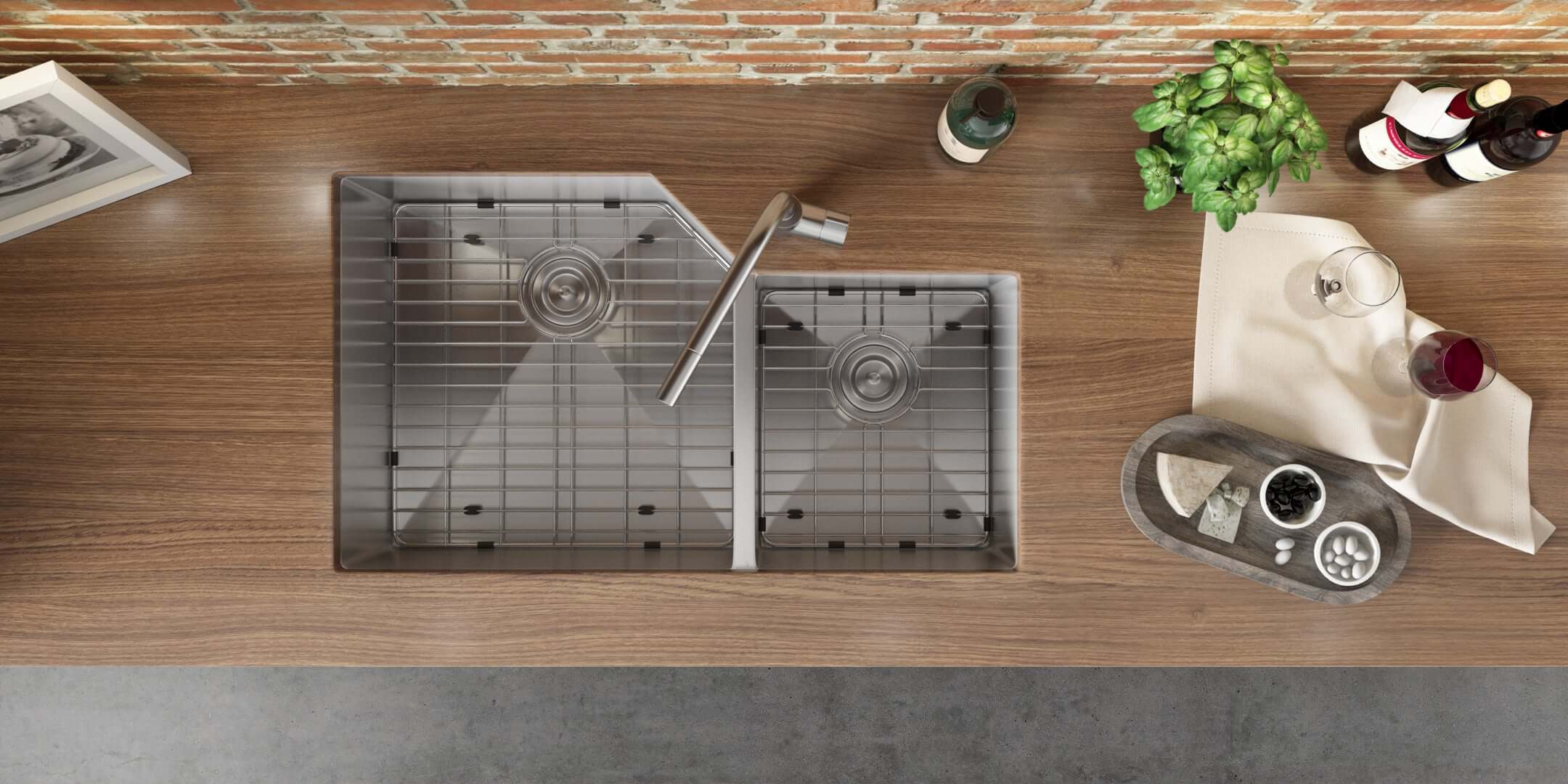 Alternate Image for Ruvati Gravena 33" Undermount Stainless Steel Kitchen Sink, 60/40 Double Bowl, 16 Gauge, RVH8150