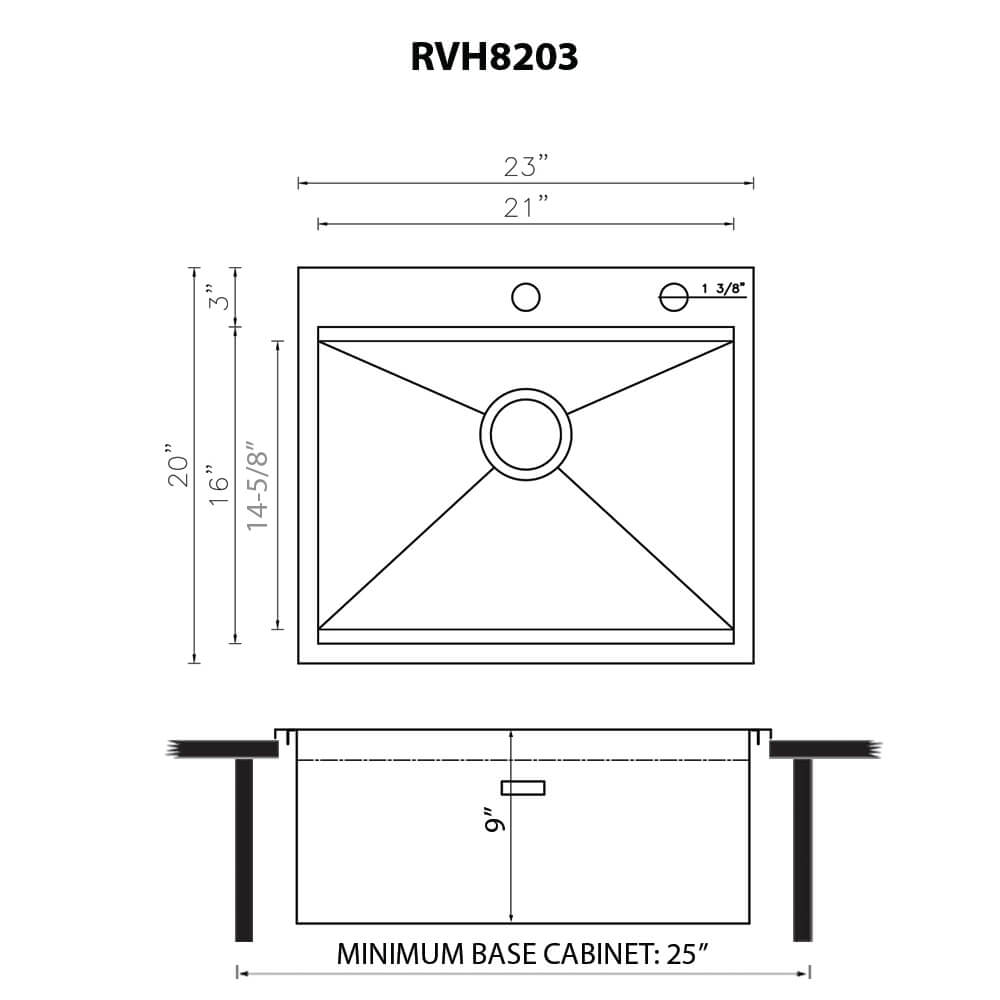 Alternate Image for Ruvati Vino 23 x 20 inch RV Workstation Drop-in Topmount Bar Prep Kitchen Sink 16 Gauge Stainless Steel, 16, RVH8203