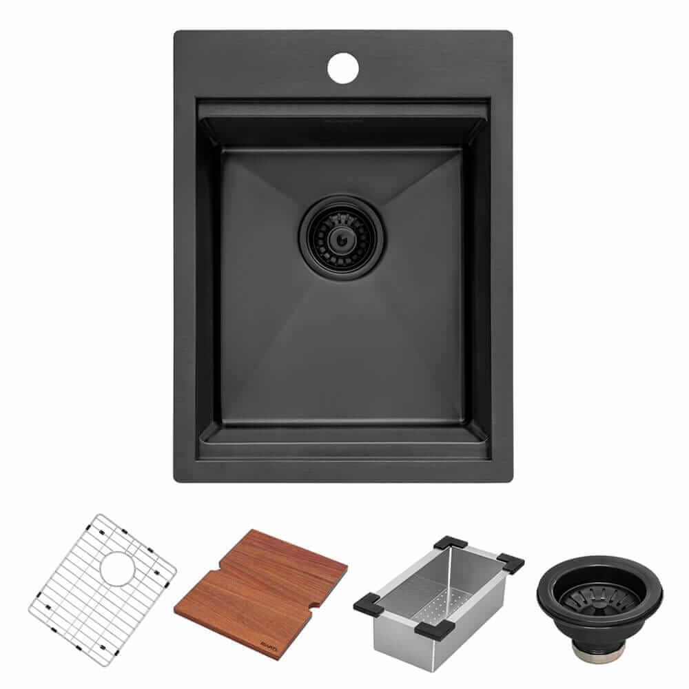 Alternate Image for Ruvati Giana 15 x 20 inch Gunmetal Black Stainless Steel Workstation Wet Bar Sink Drop-in Topmount, 16, RVH8210BL