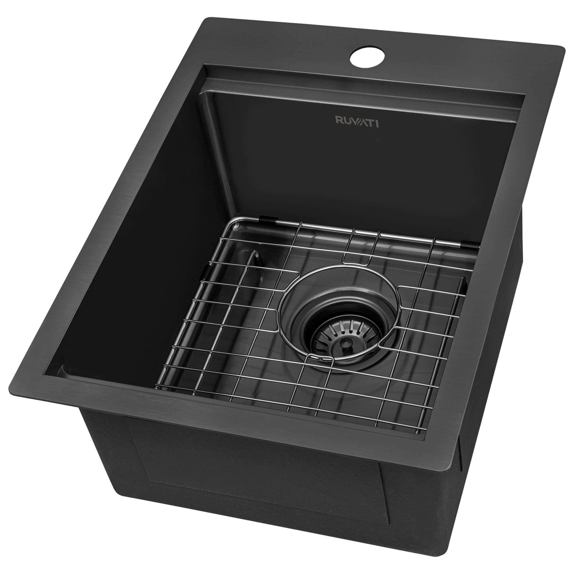 Alternate Image for Ruvati Giana 15 x 20 inch Gunmetal Black Stainless Steel Workstation Wet Bar Sink Drop-in Topmount, 16, RVH8210BL